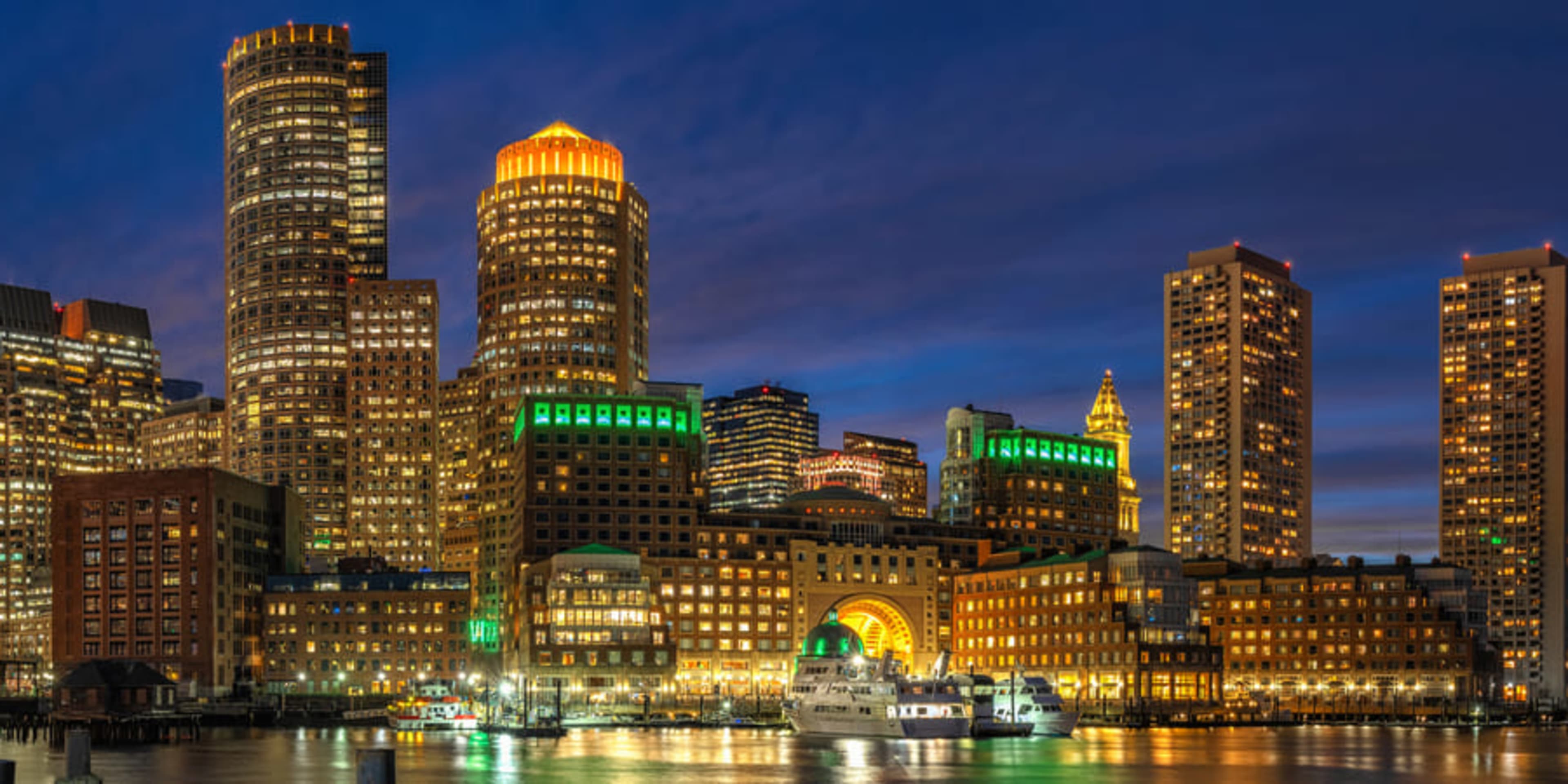 Boston skyline at night