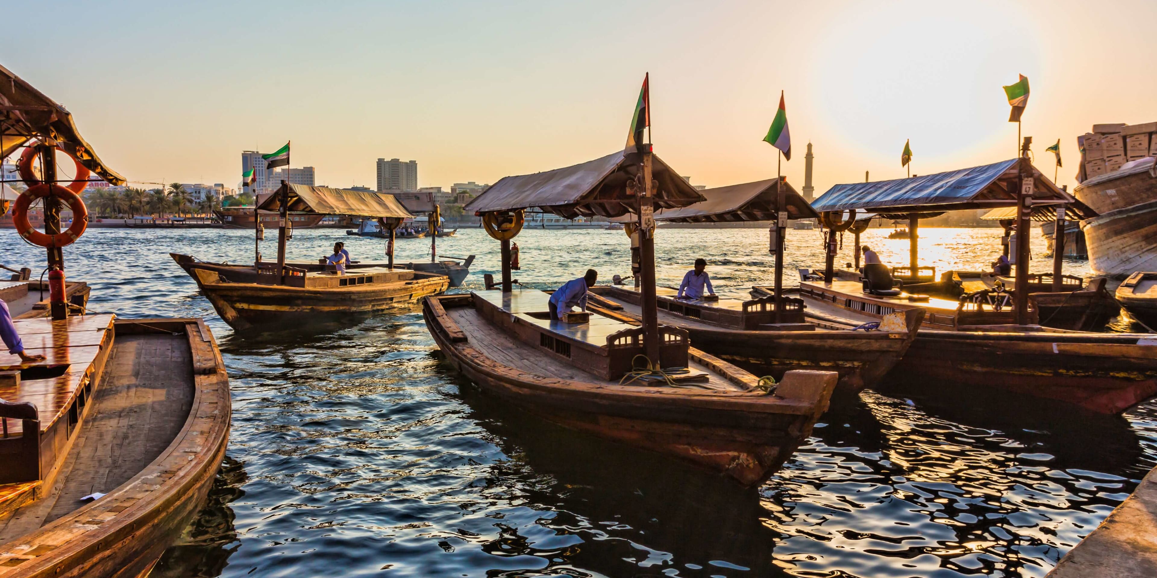 Abra boats waiting to cross Dubai Creek