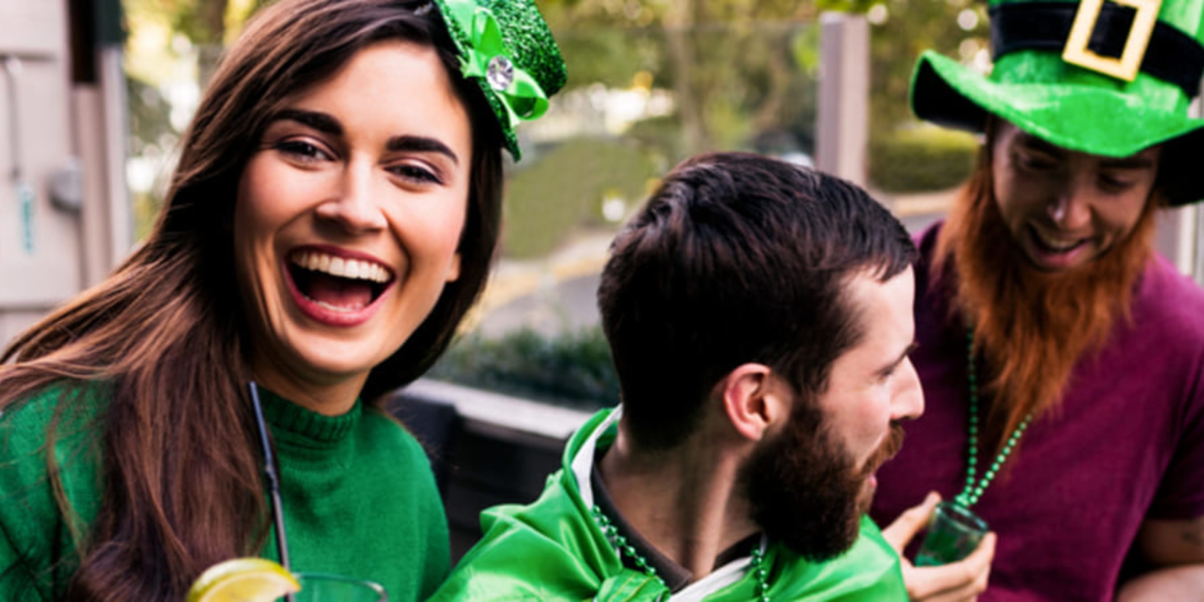 Friends celebrating St Patrick's Day in Dublin, Ireland.