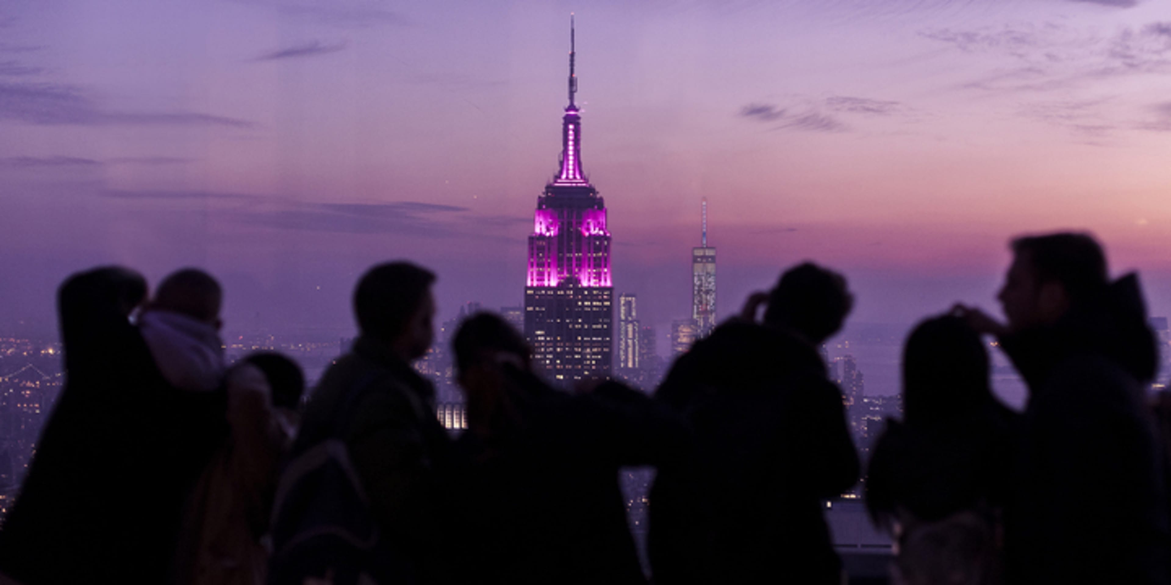 Dusk view of the Empire State Building from the Top of the Rock observatory