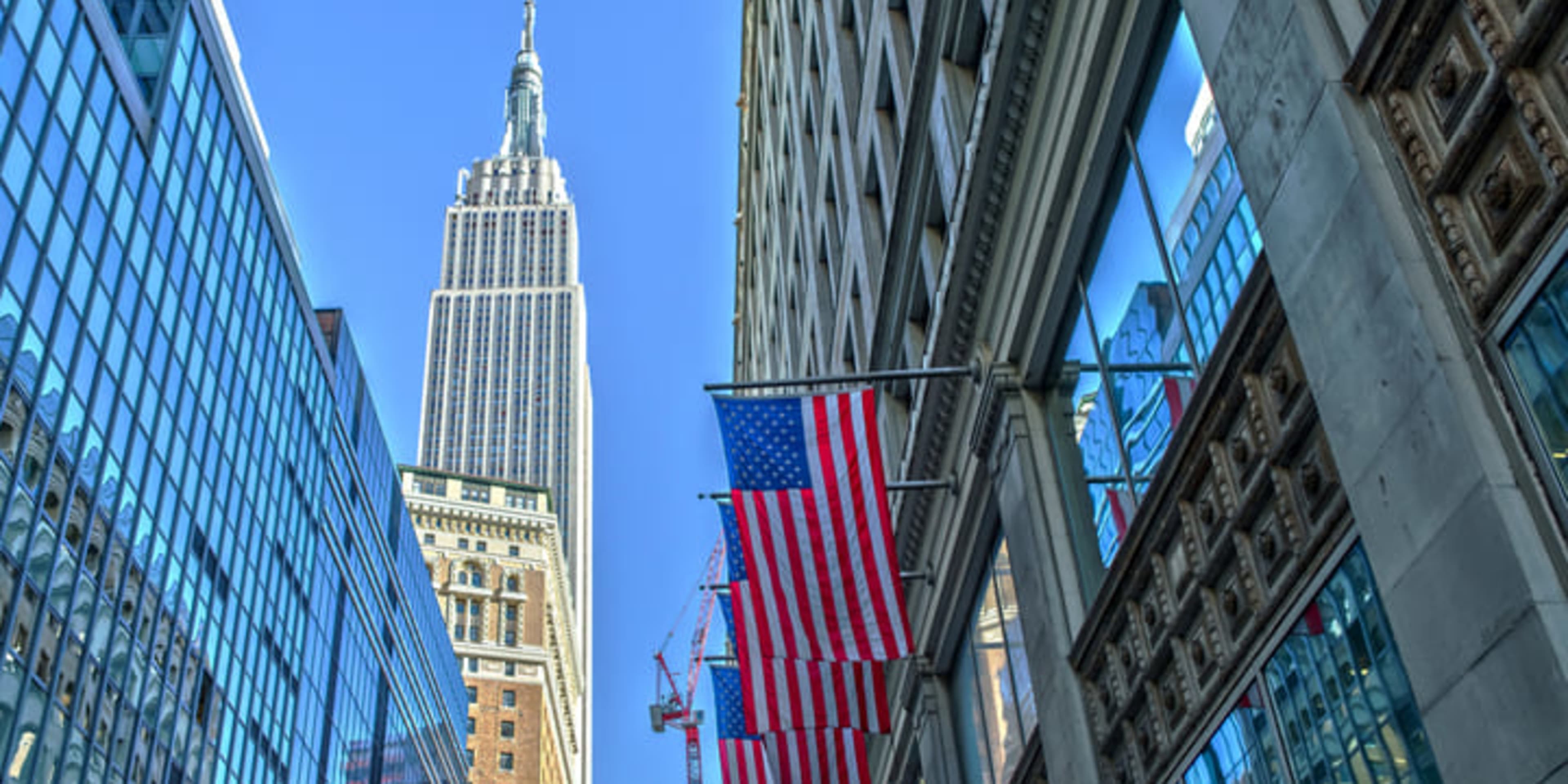 View looking up at the Empire State Building from street level