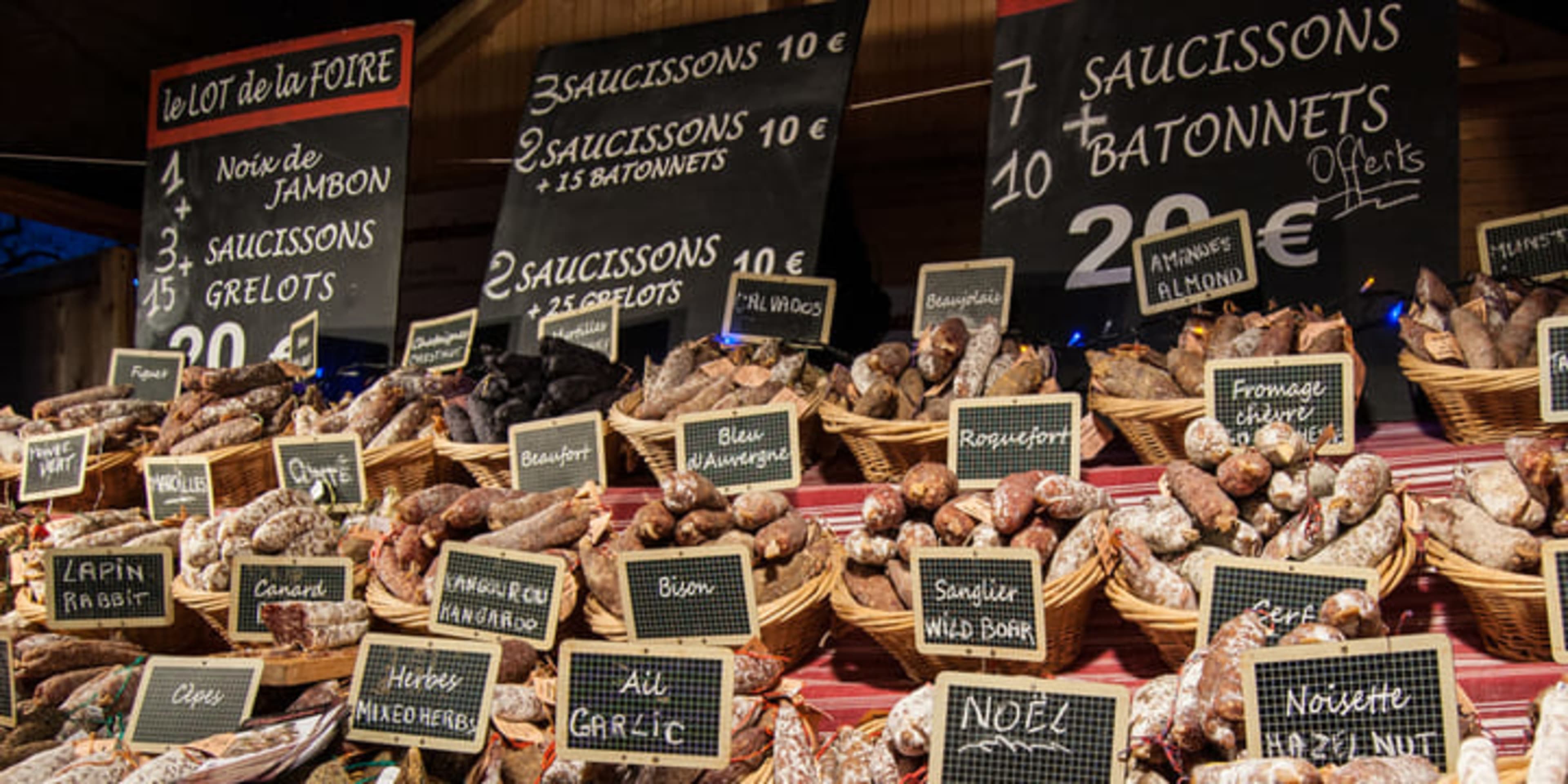 A market stall selling saucisson in Paris