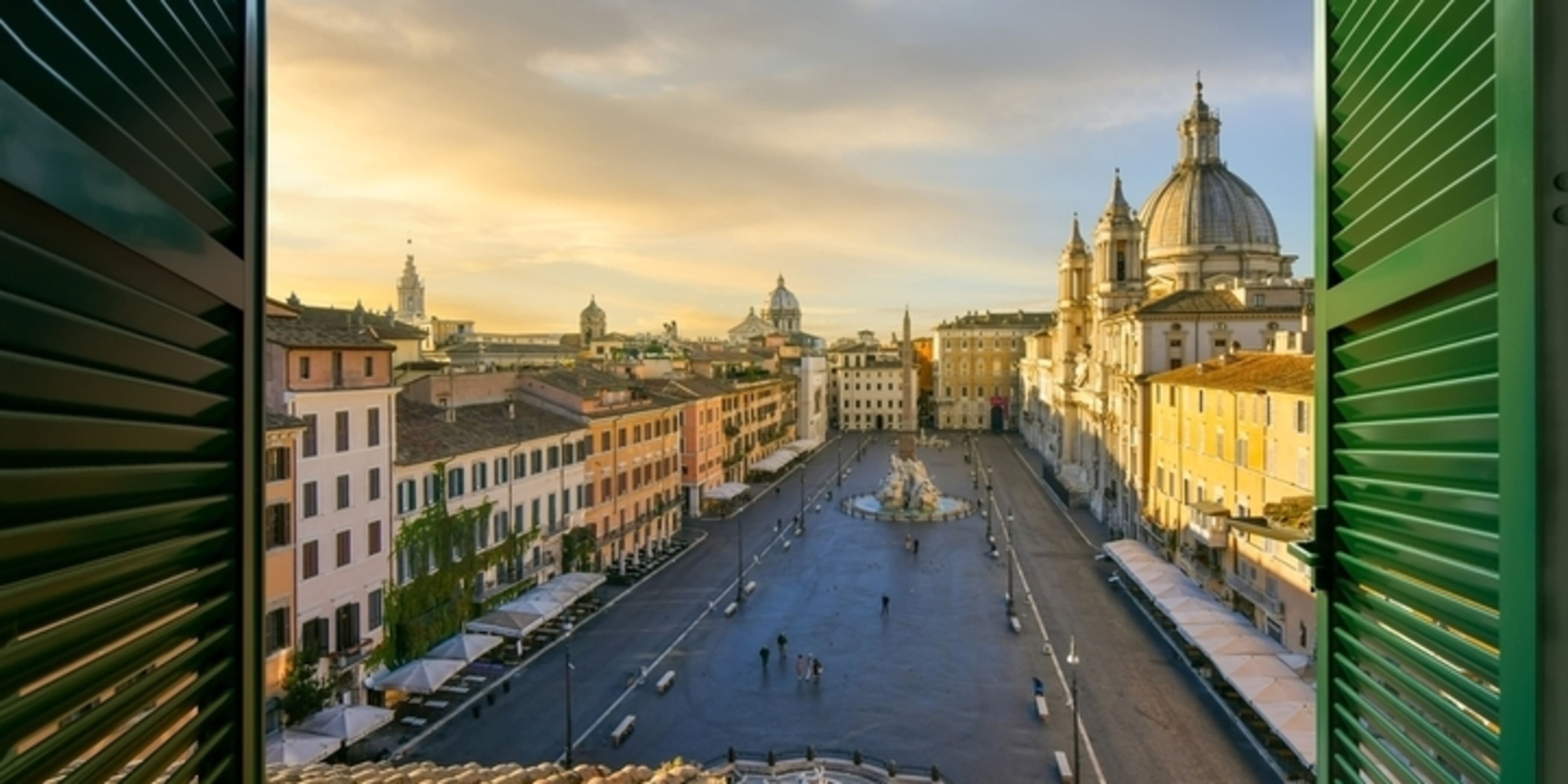 View of St Peter's Square and Basilica from a nearby apartment in the Vatican, Rome
