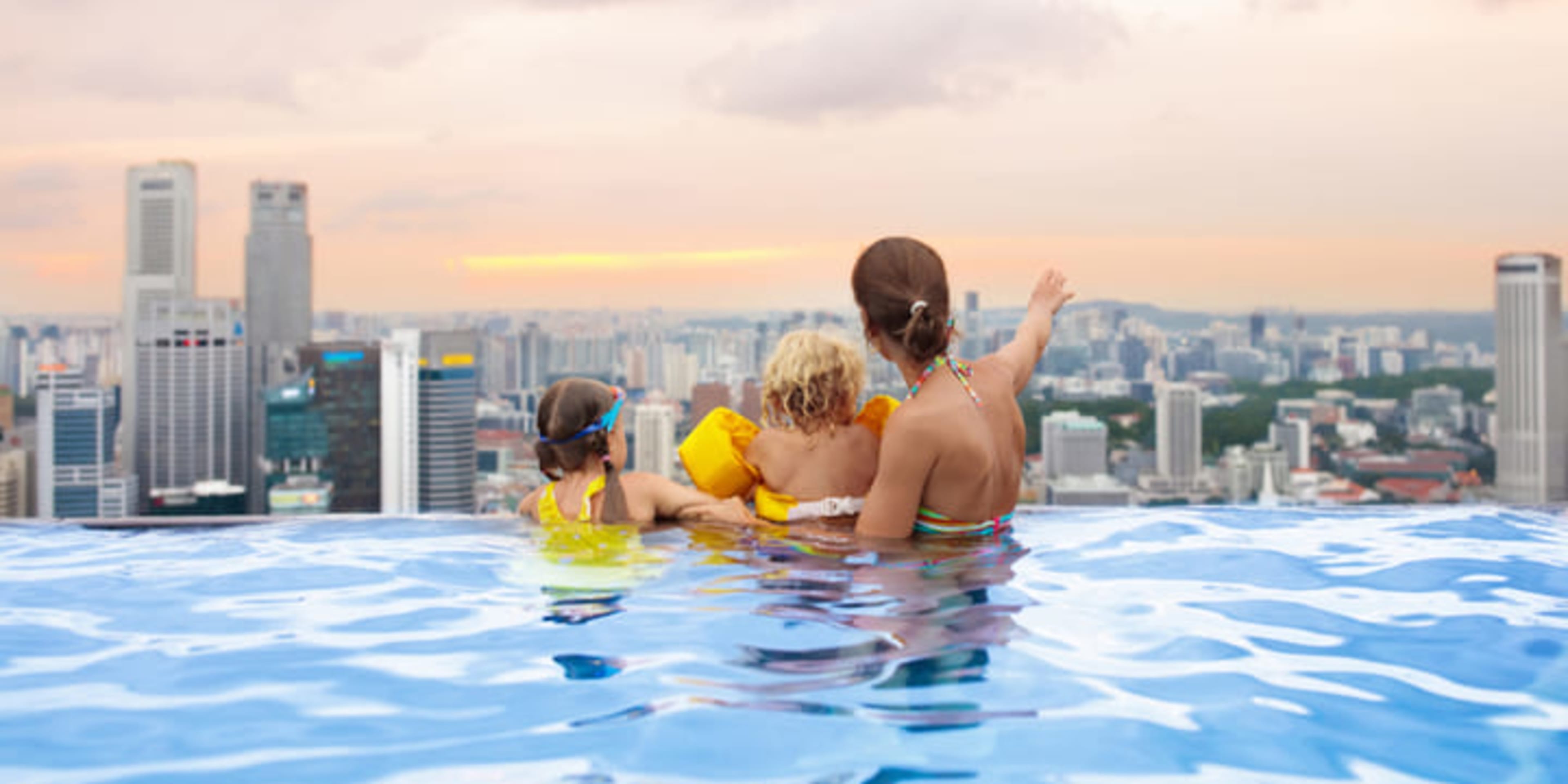 The rooftop infinity pool at the top of the Marina Bay Sands hotel