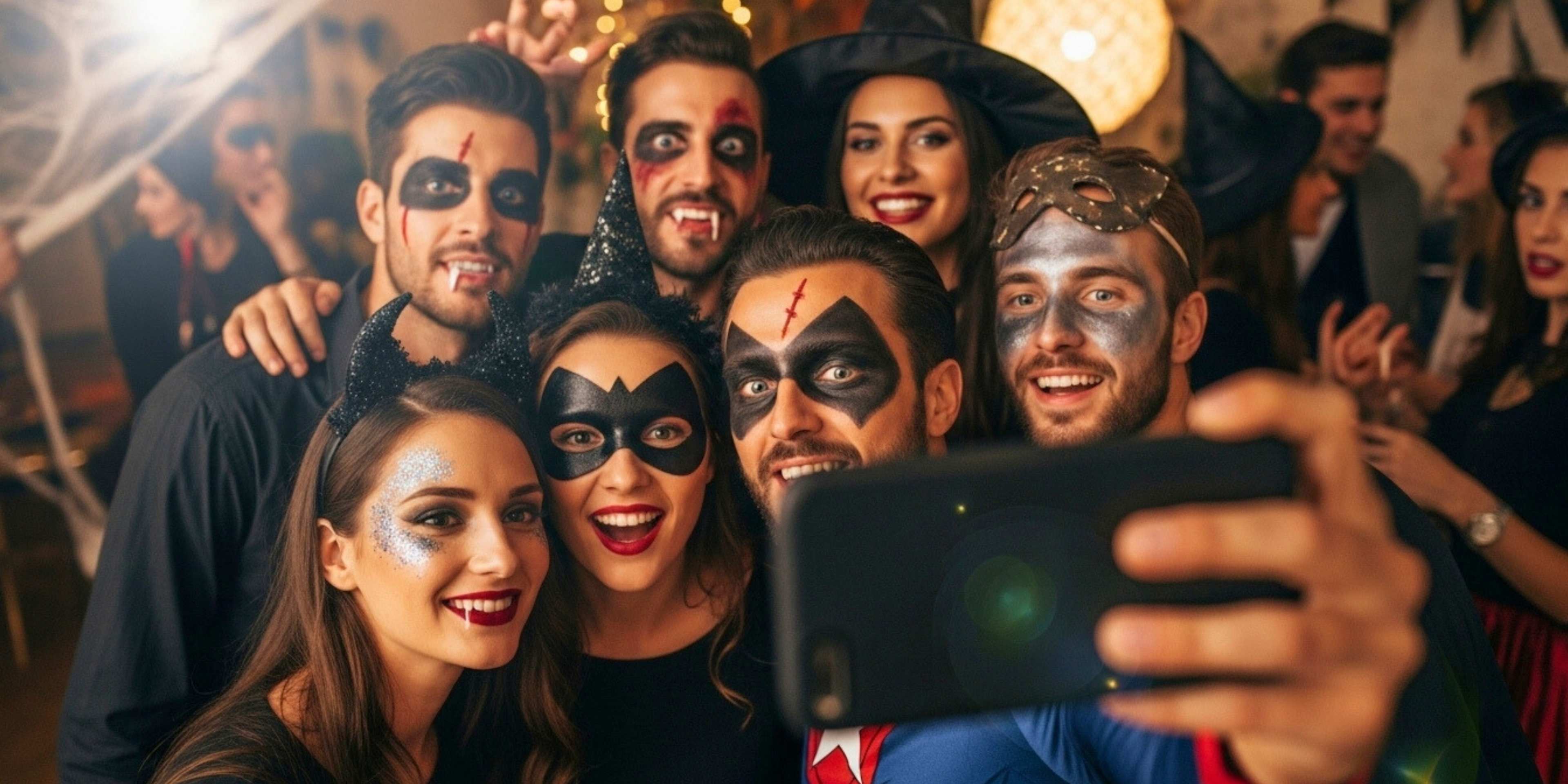 group of friends at a halloween party