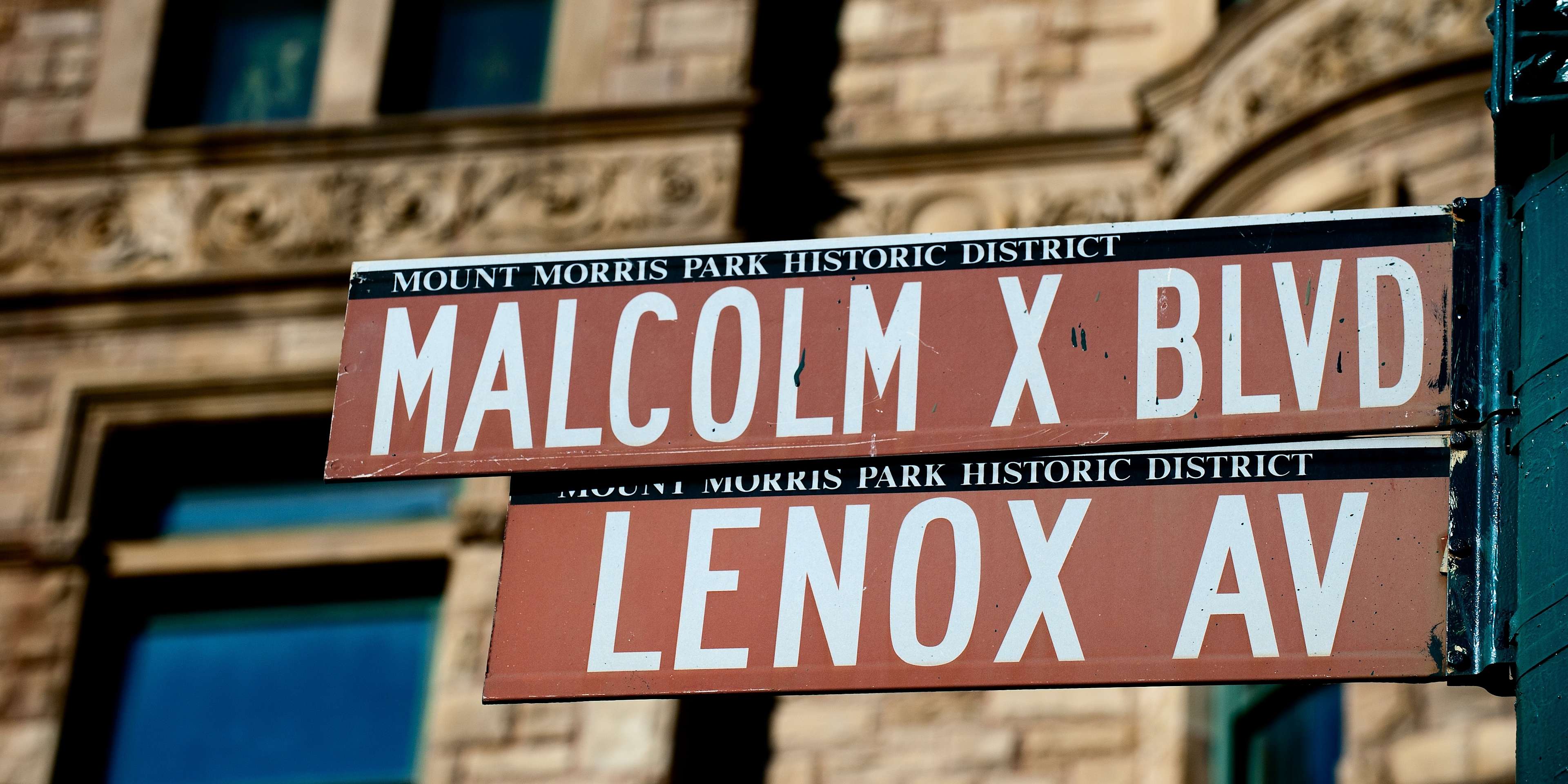Malcolm X road sign in Harlem, NYC