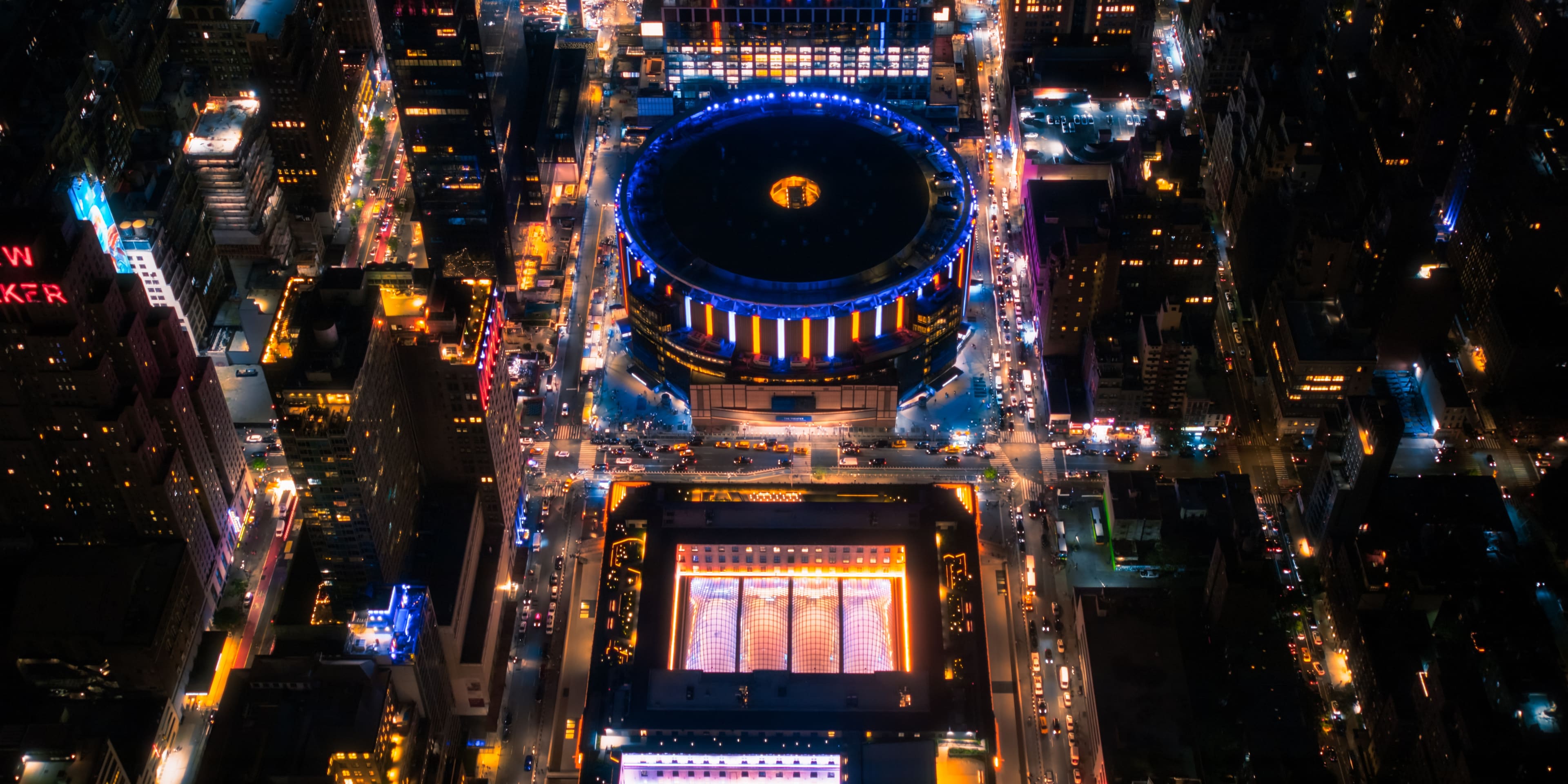 madison square garden arial view at night
