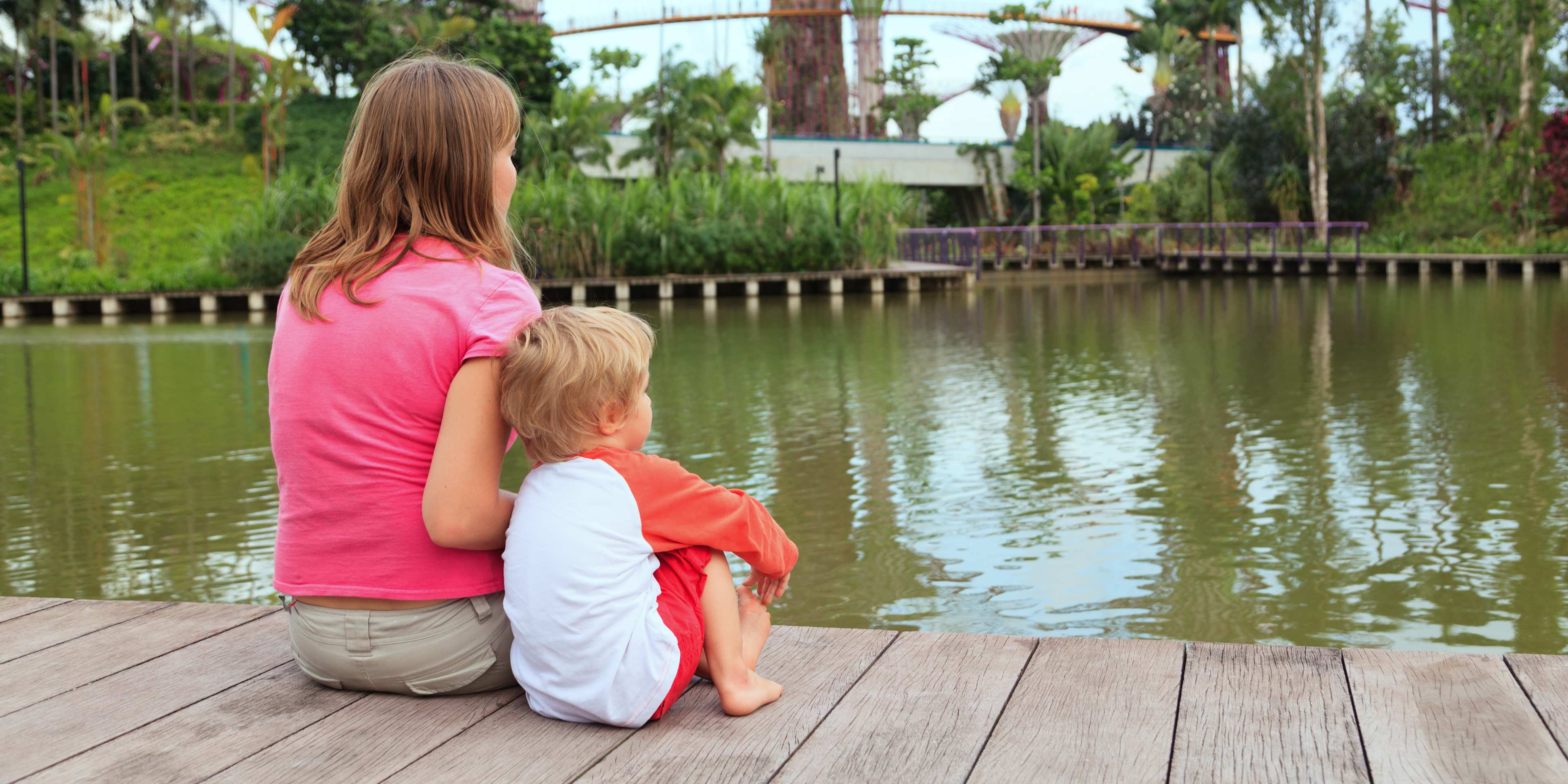 Mother and Son Near Gardens by the Bay