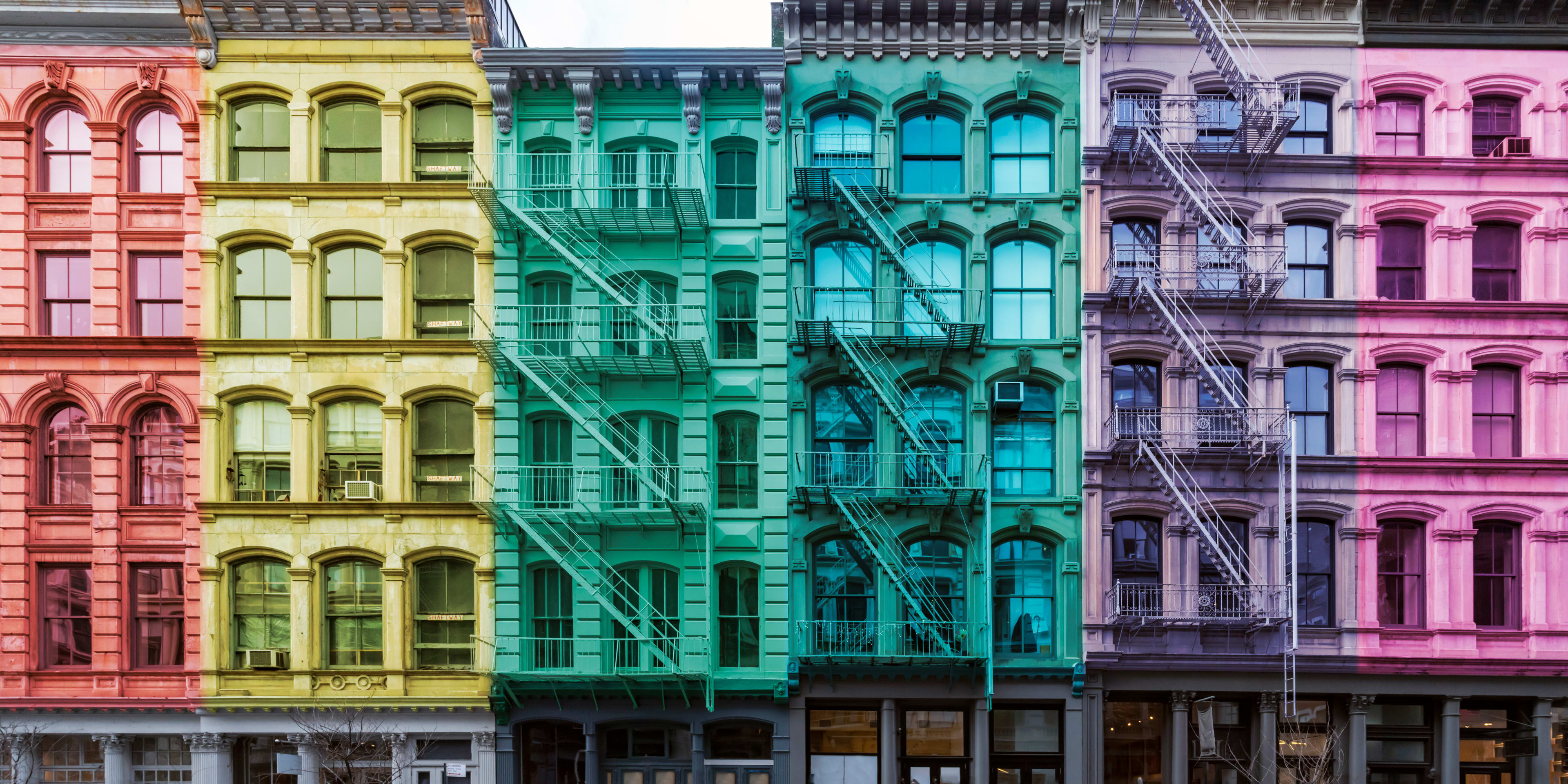 multicolored terraced houses in nyc's famous SoHo district