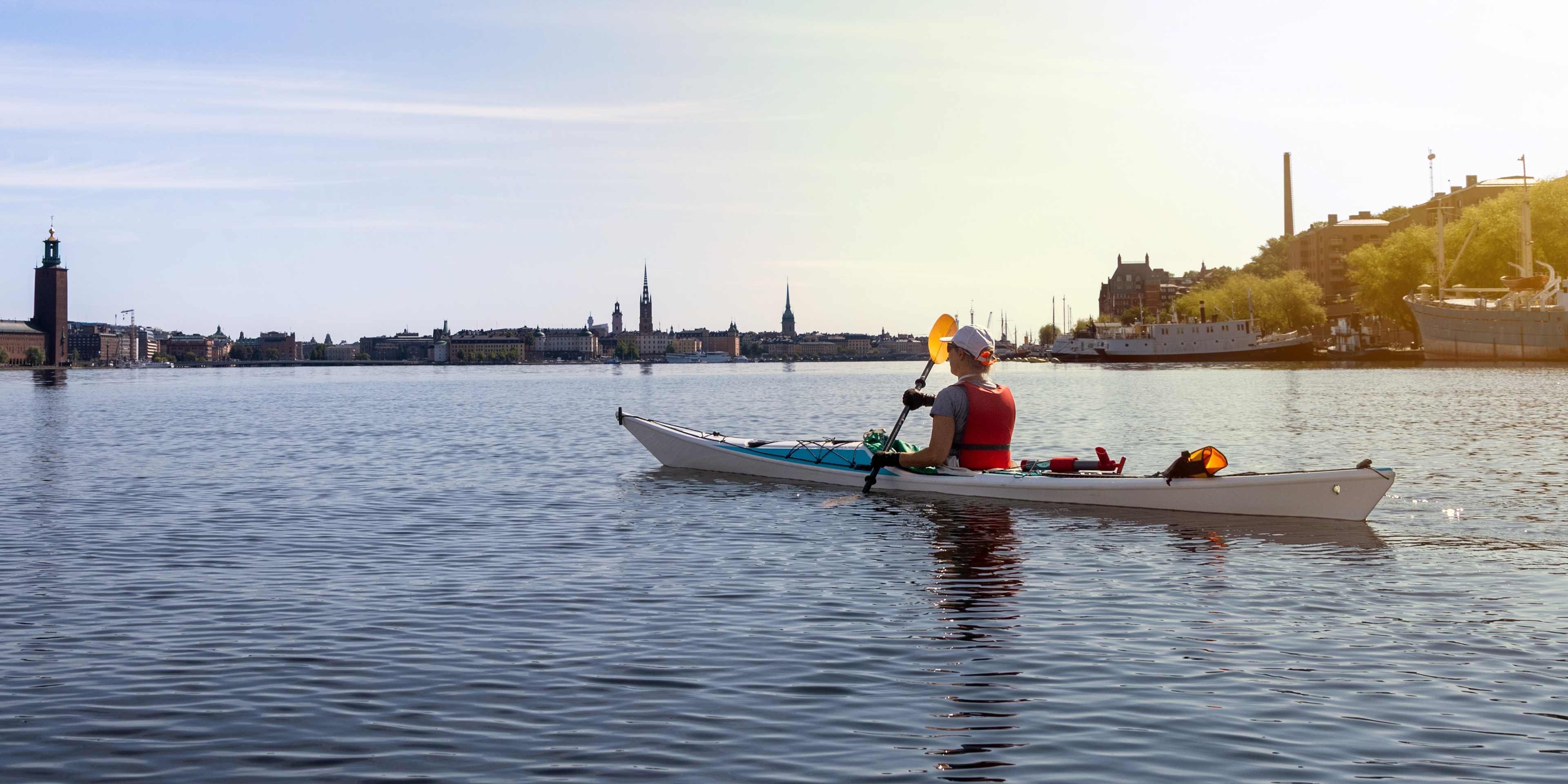 someone exploring stockholm in a kayak
