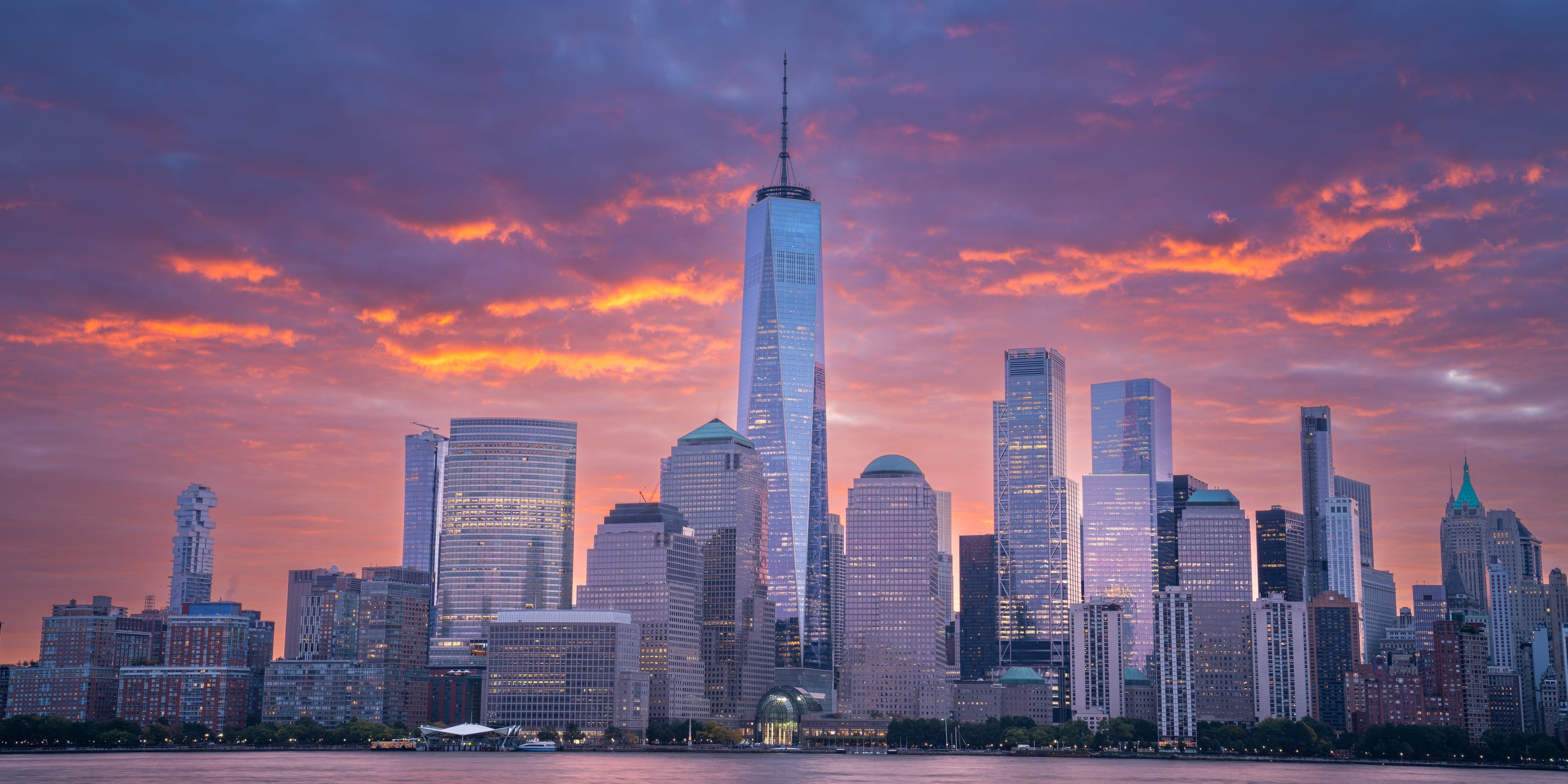 sunset over the new york skyline