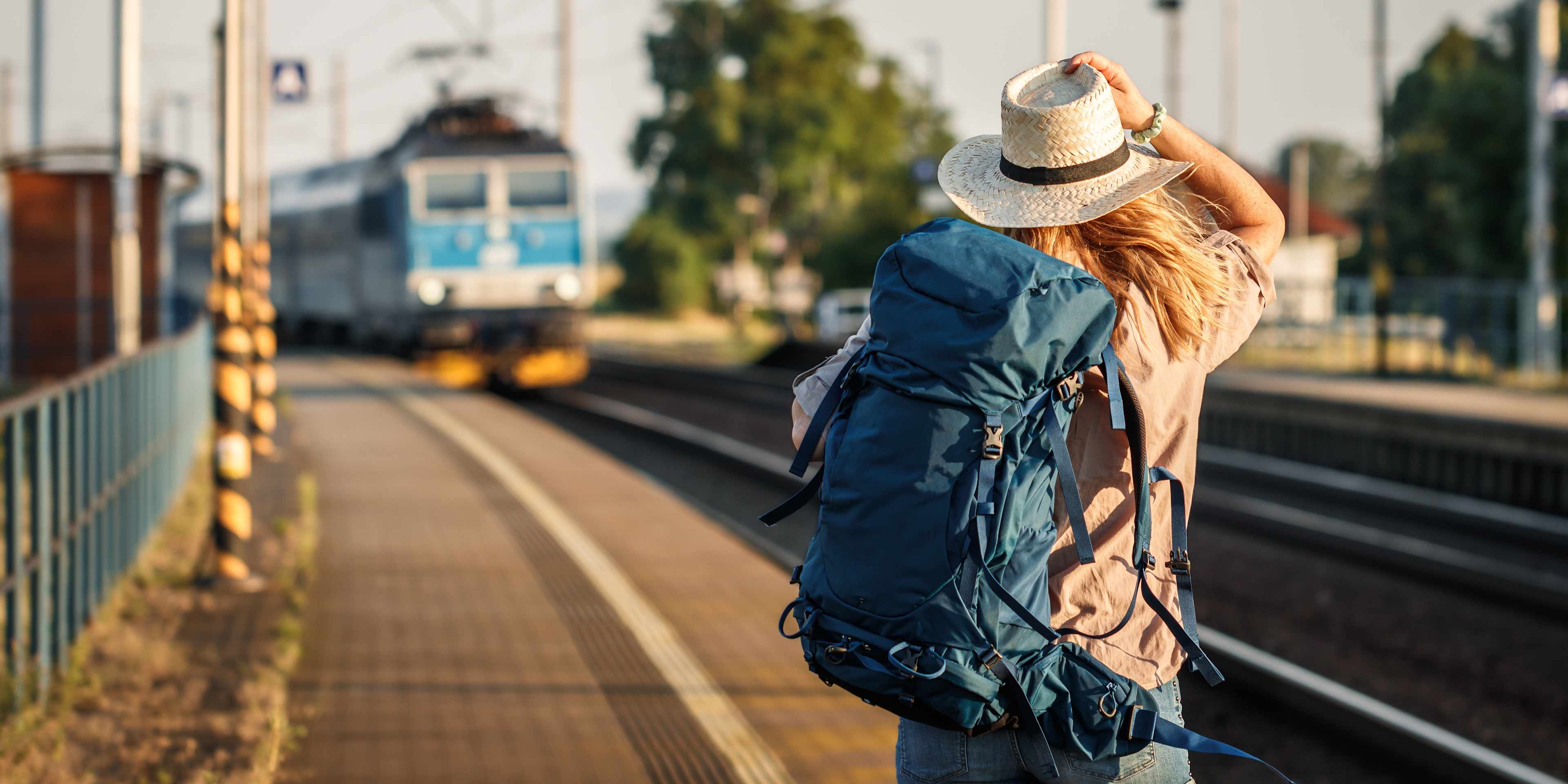 Woman waiting for on a train
