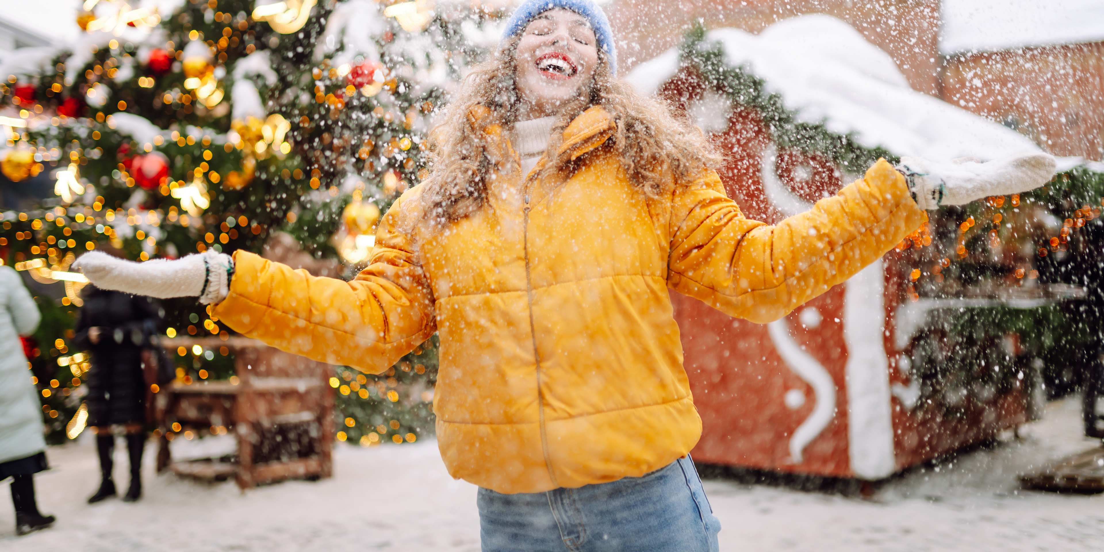 Girl at a Winter Market in the Snow