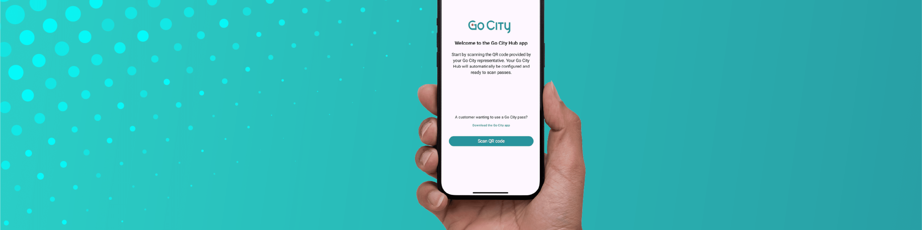 The Go City hub app on a turquoise background