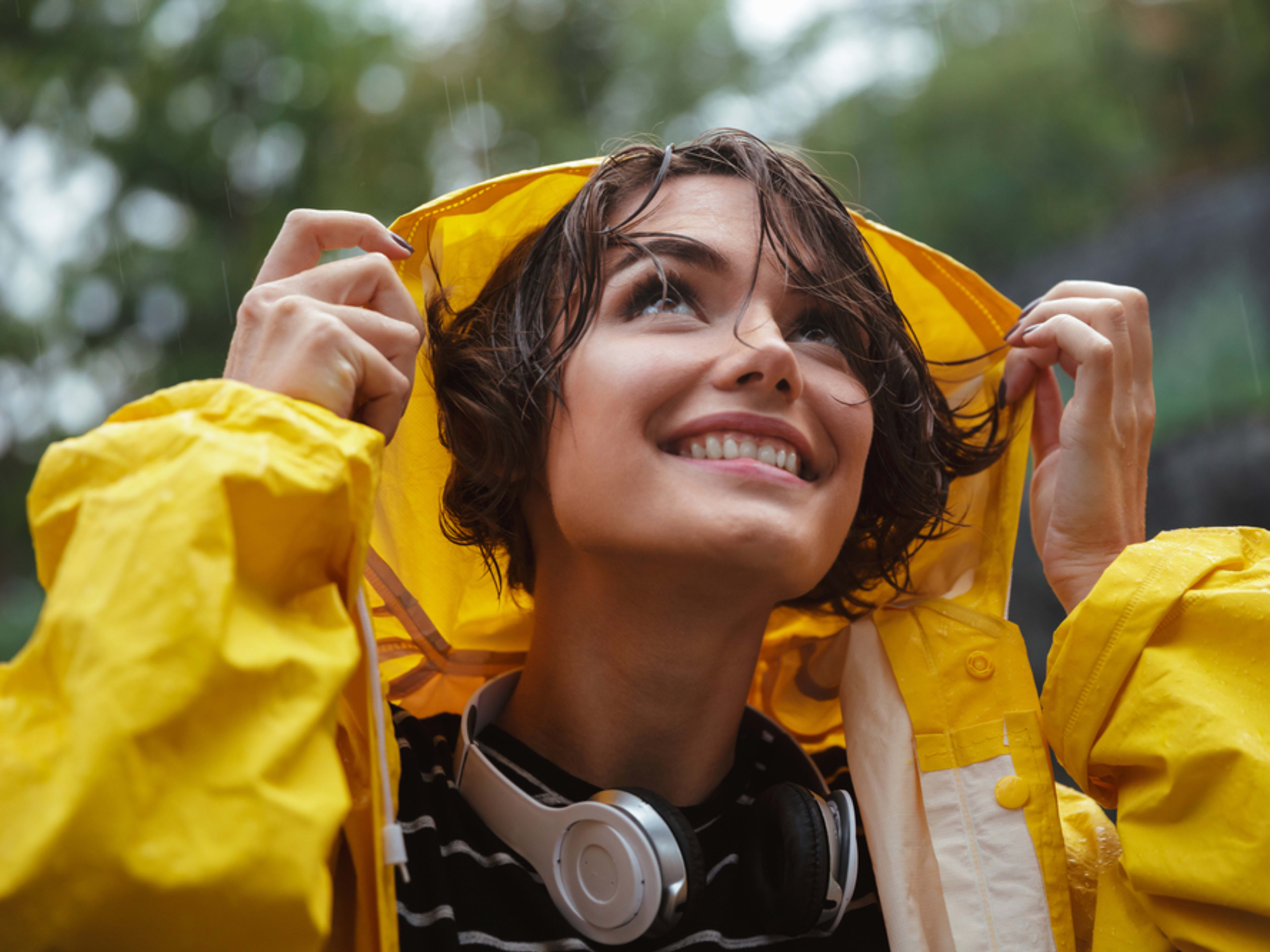 Woman in a yellow rain jacket