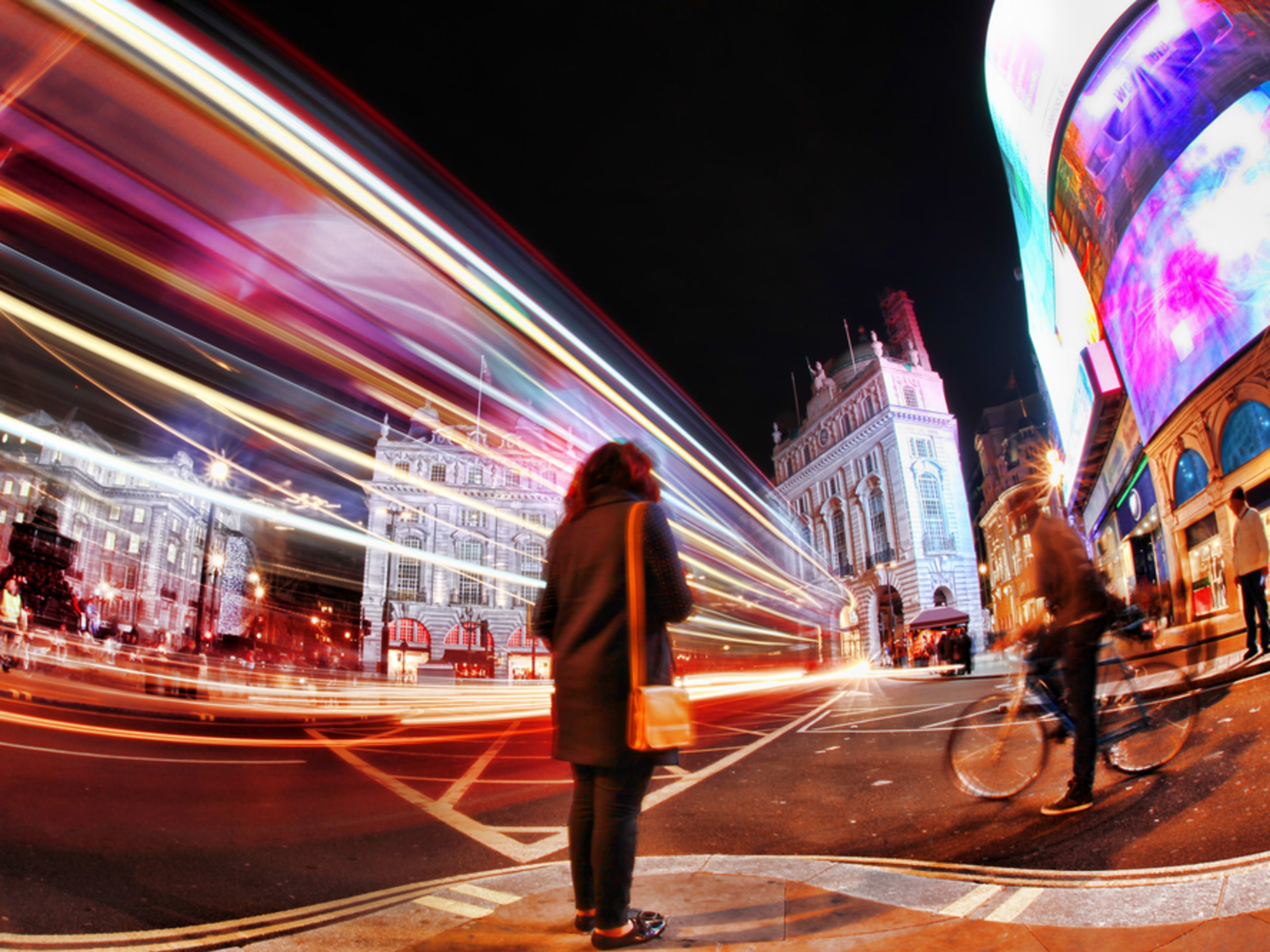 Bright lights of Piccadilly Circus at night