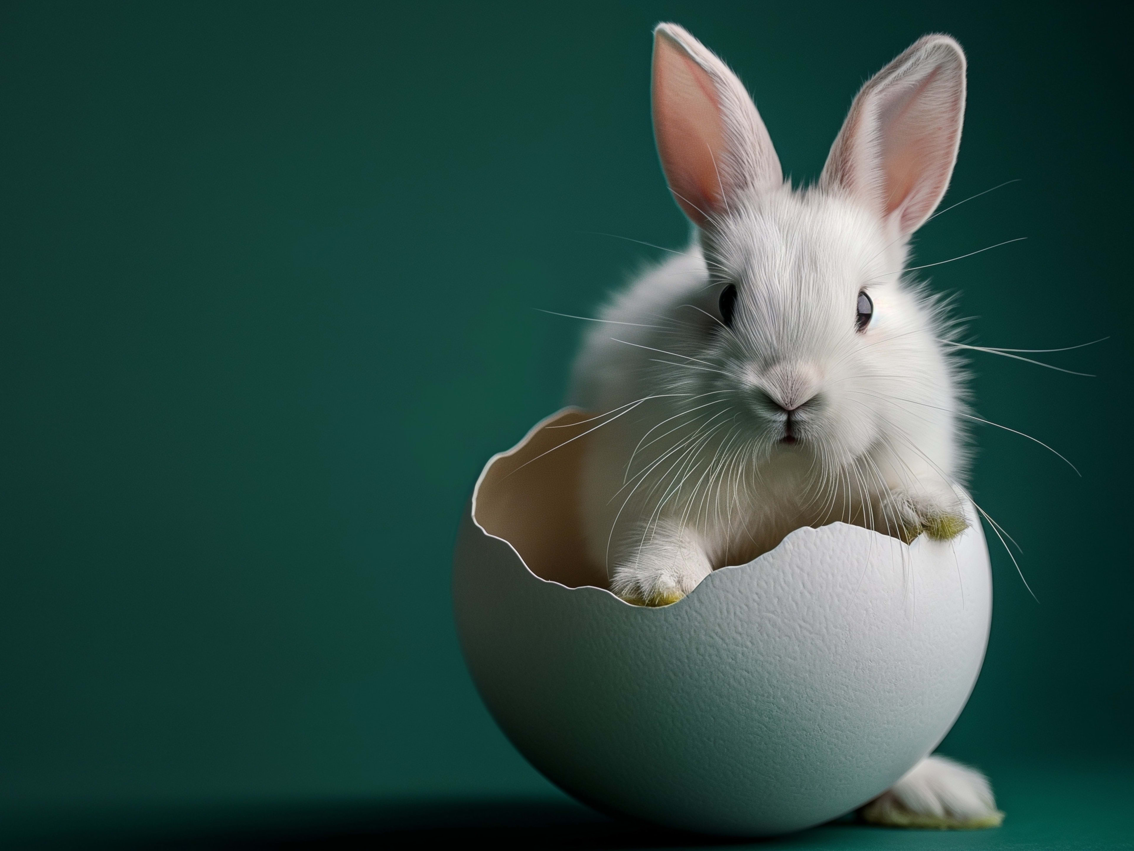 rabbit popping out from a broken shell