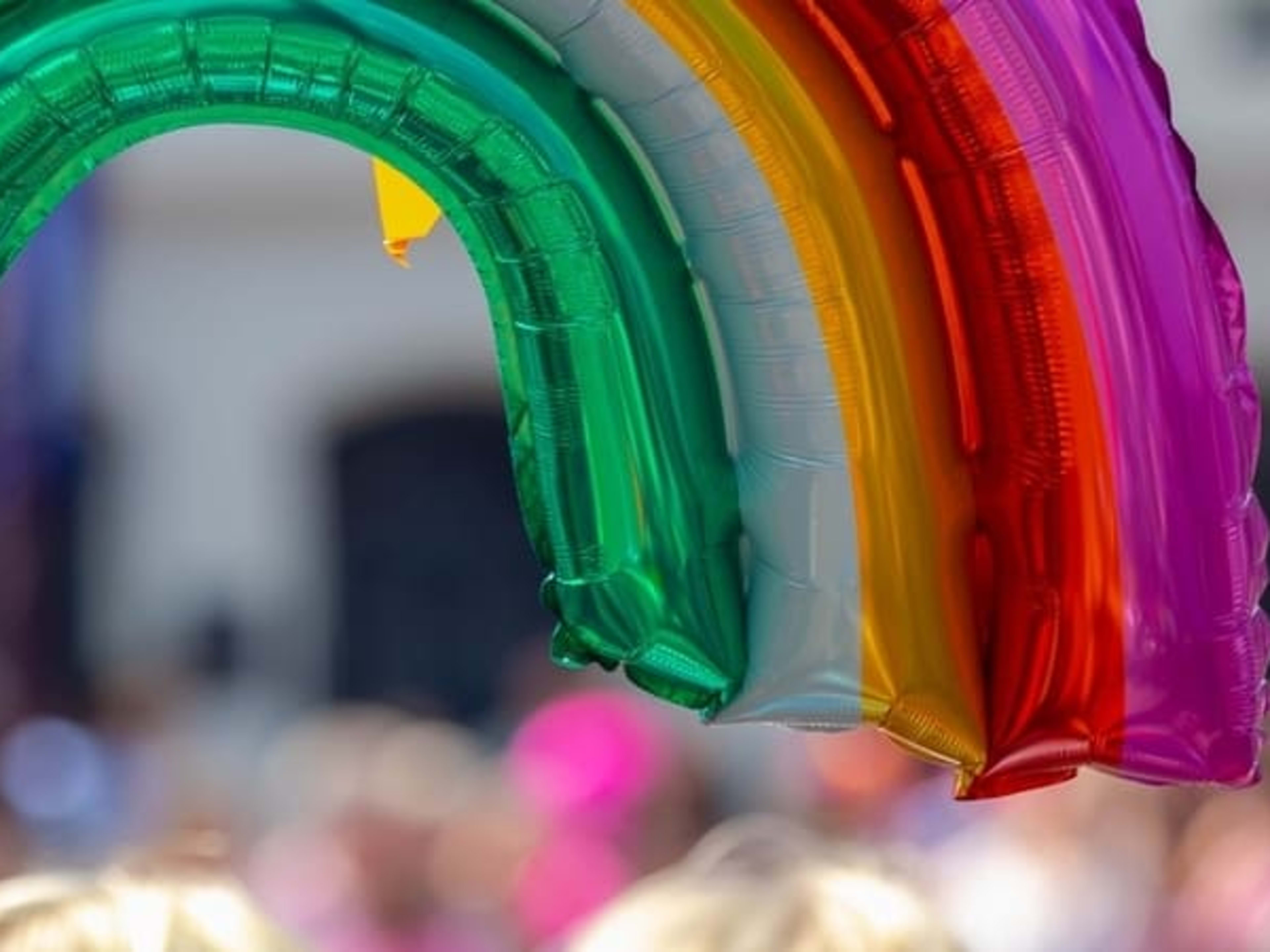 Foil balloon in the shape of a rainbow