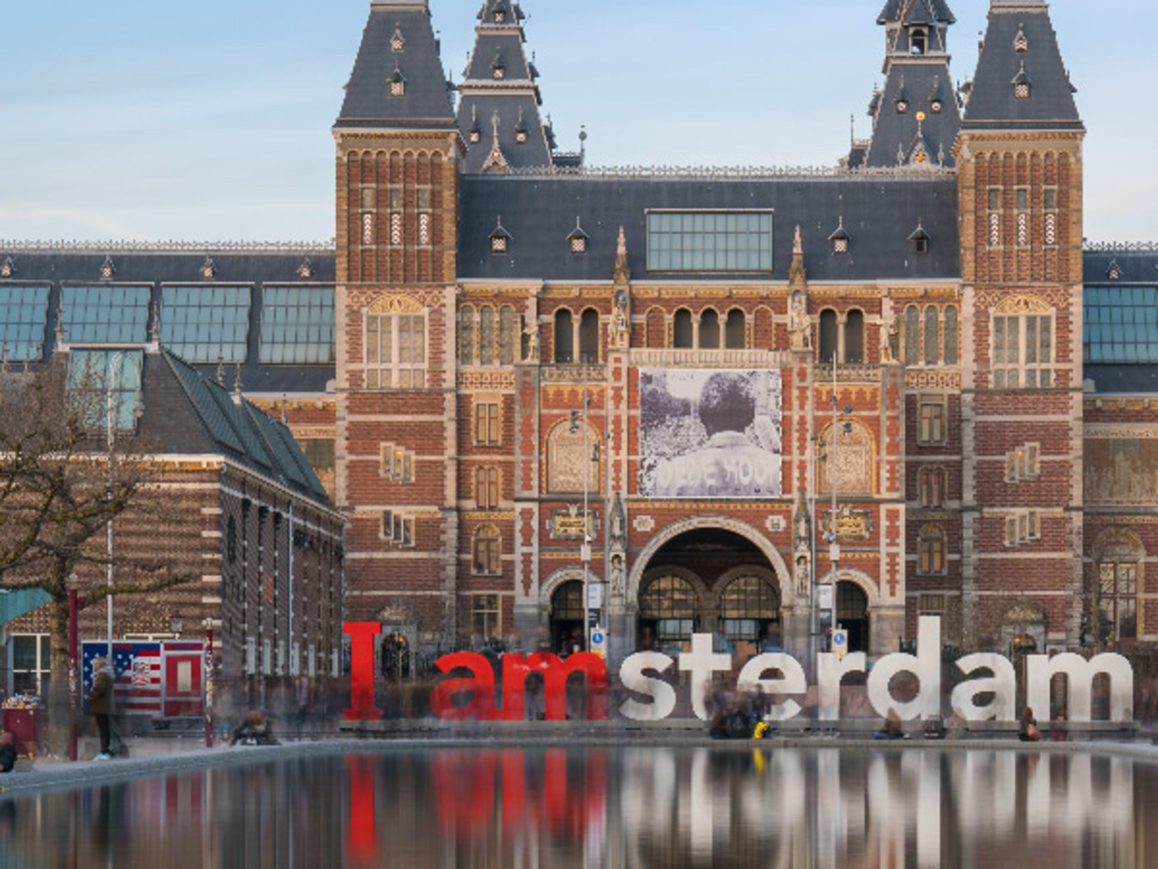 Amsterdam's Rijksmuseum reflected on still water
