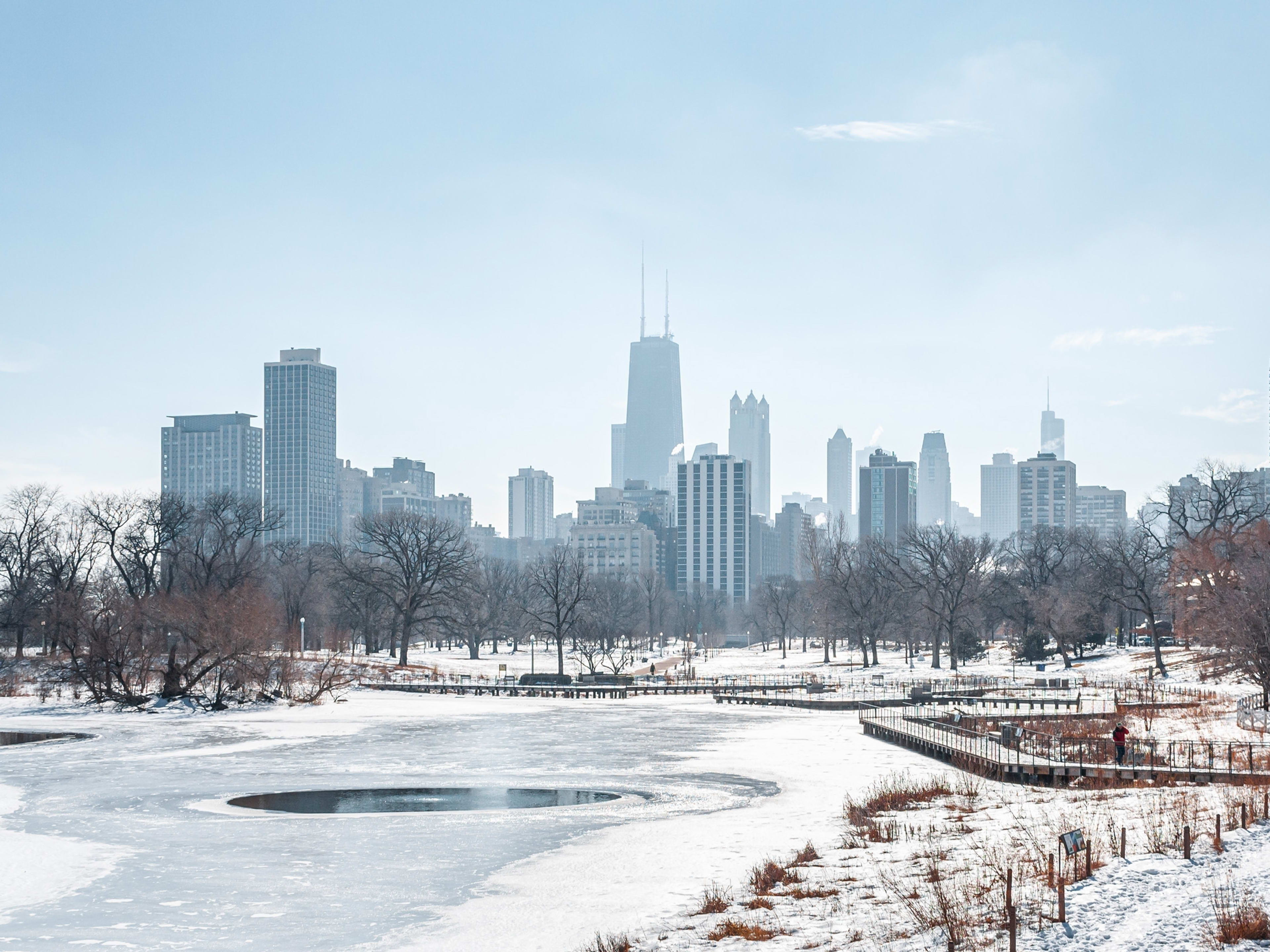 The Chicago skyline from the shores of Lake Michigan