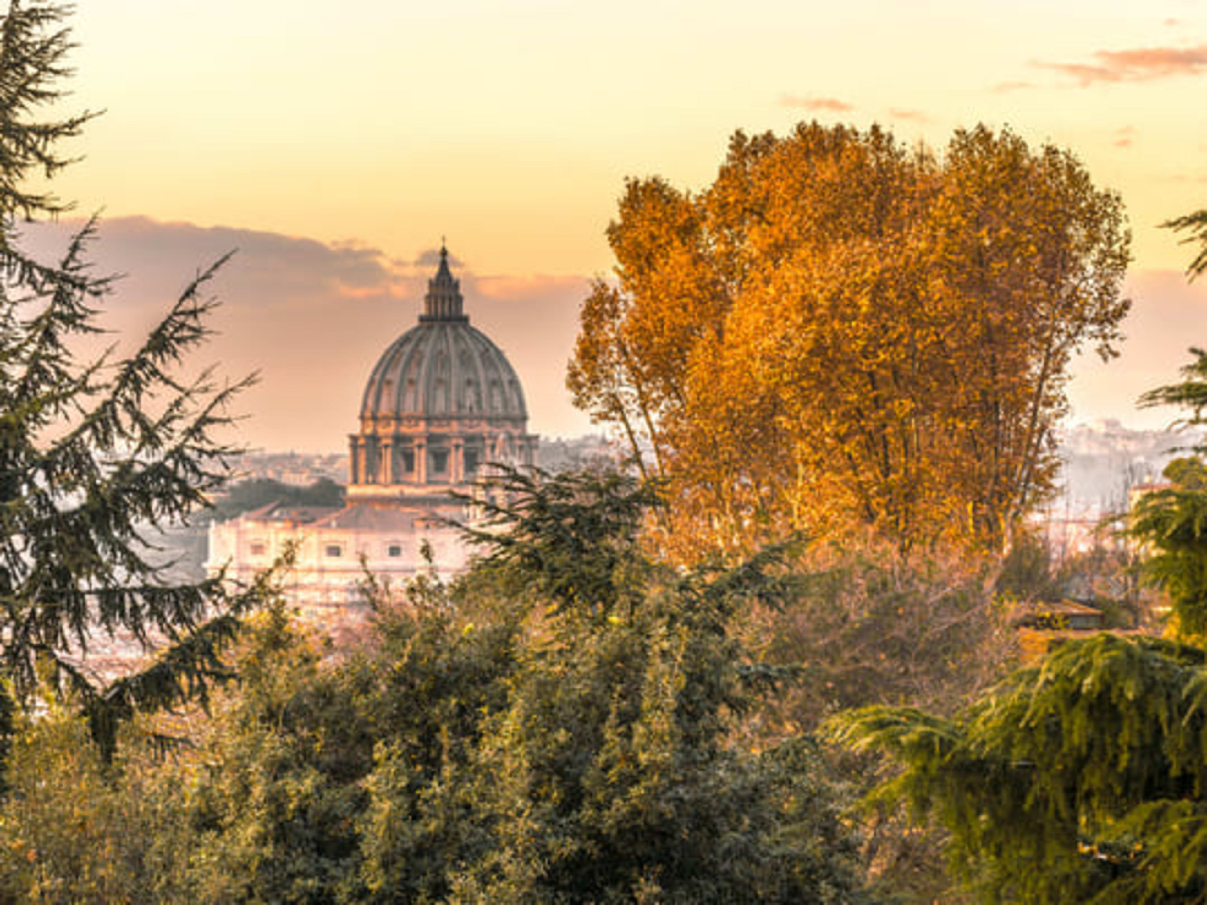 View of St Peter's Basilica from Janiculum Hill in Trastevere, Rome
