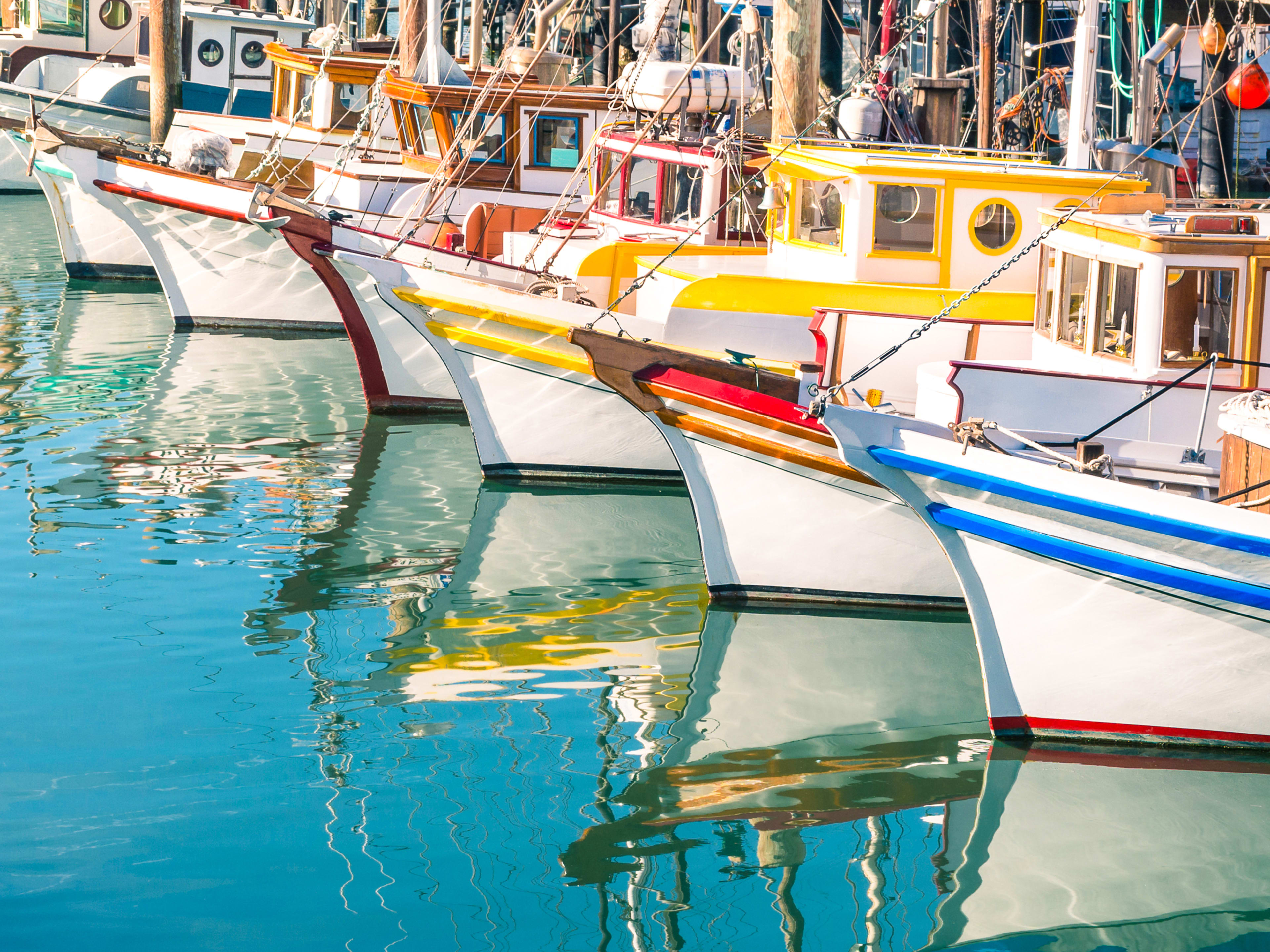 Barcos de colores en Fisherman's Wharf, San Francisco. Mejor momento para ir a San Francisco.