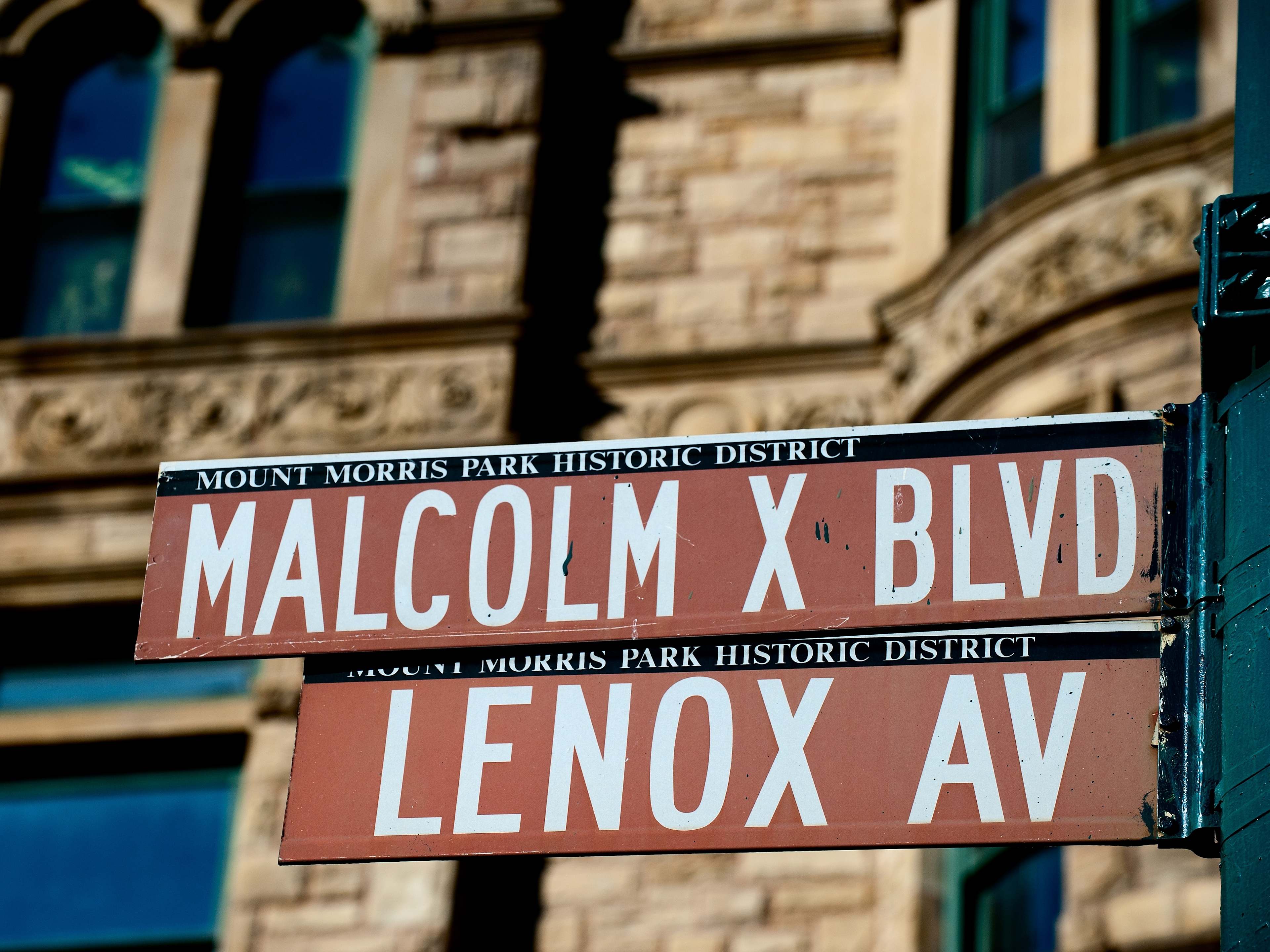 Malcolm X road sign in Harlem, NYC