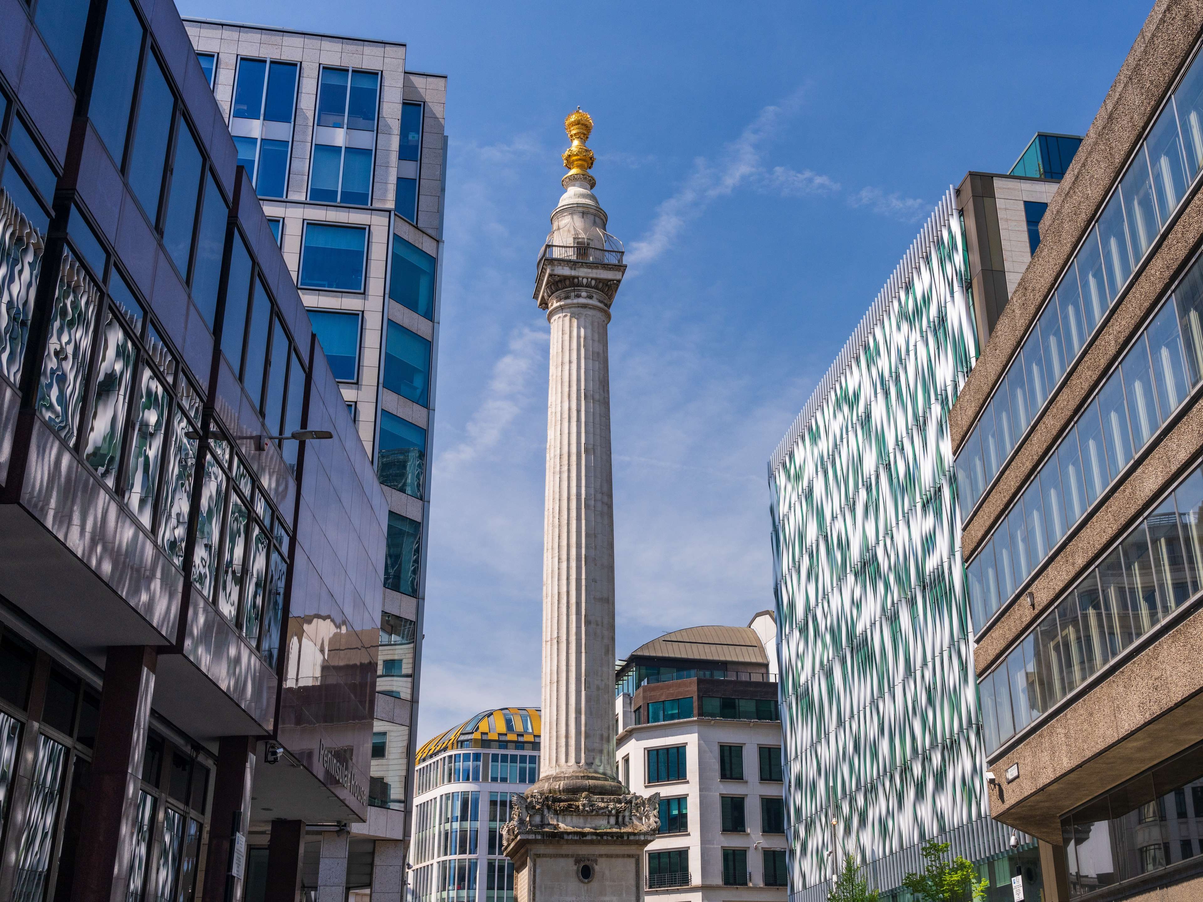 monument flanked by modern buildings in london
