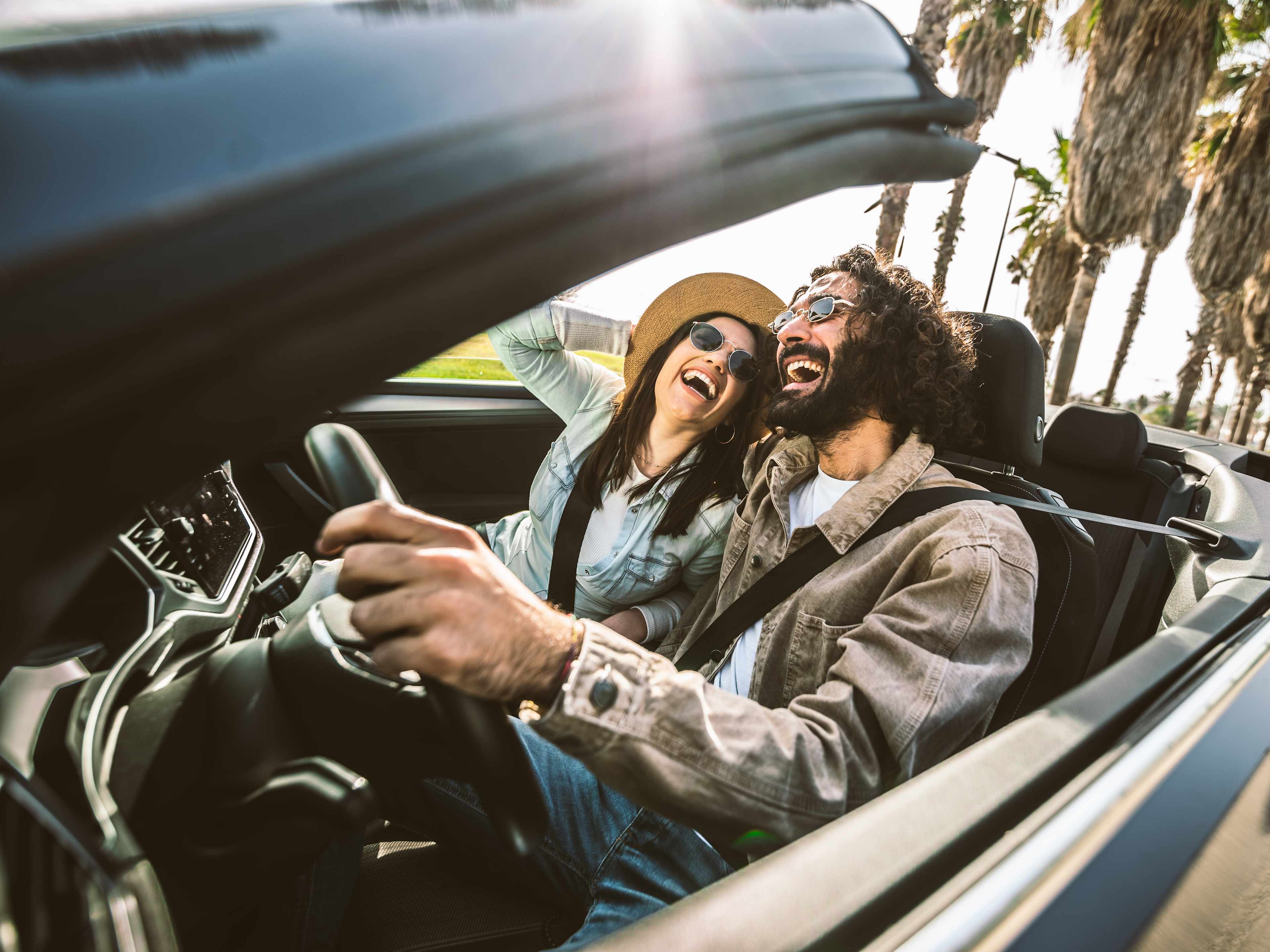 couple having fun on a drive in orlando