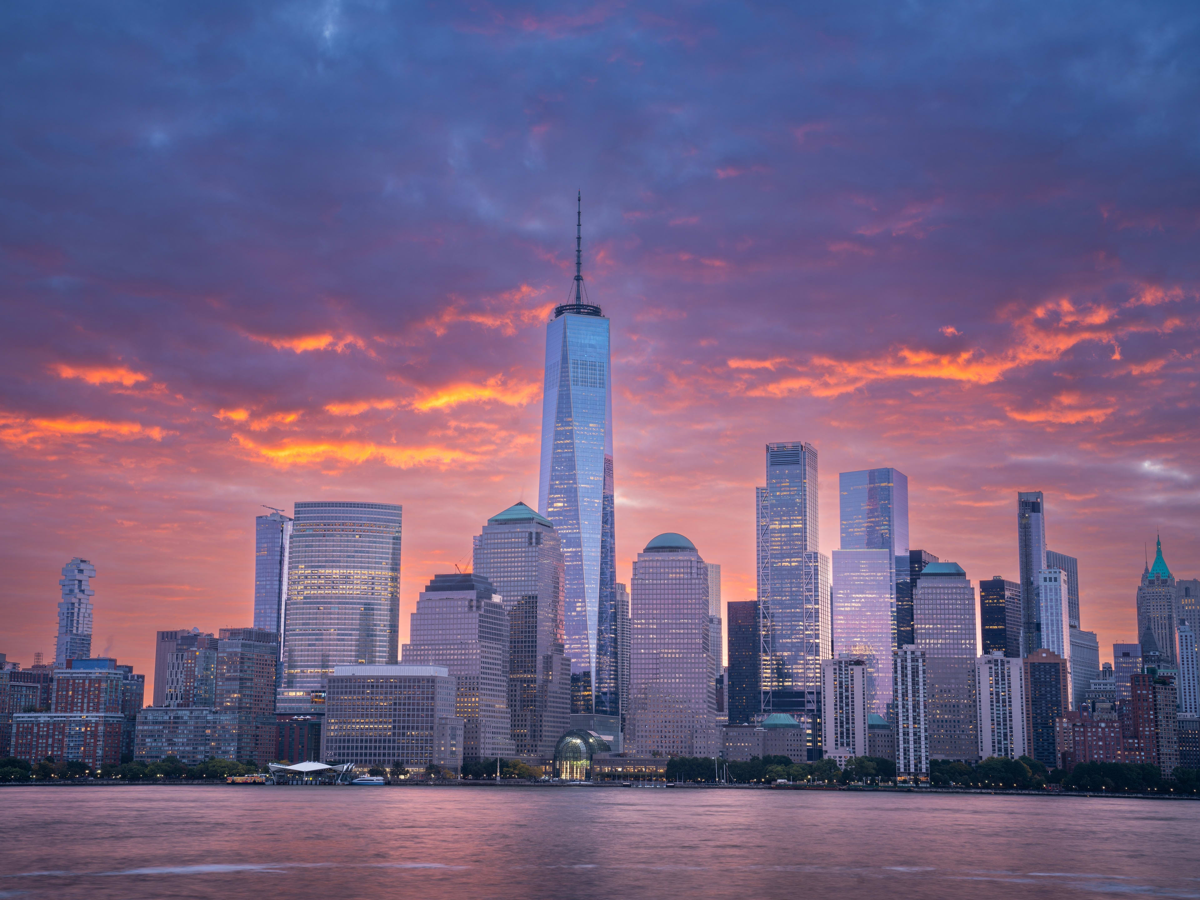 sunset over the new york skyline