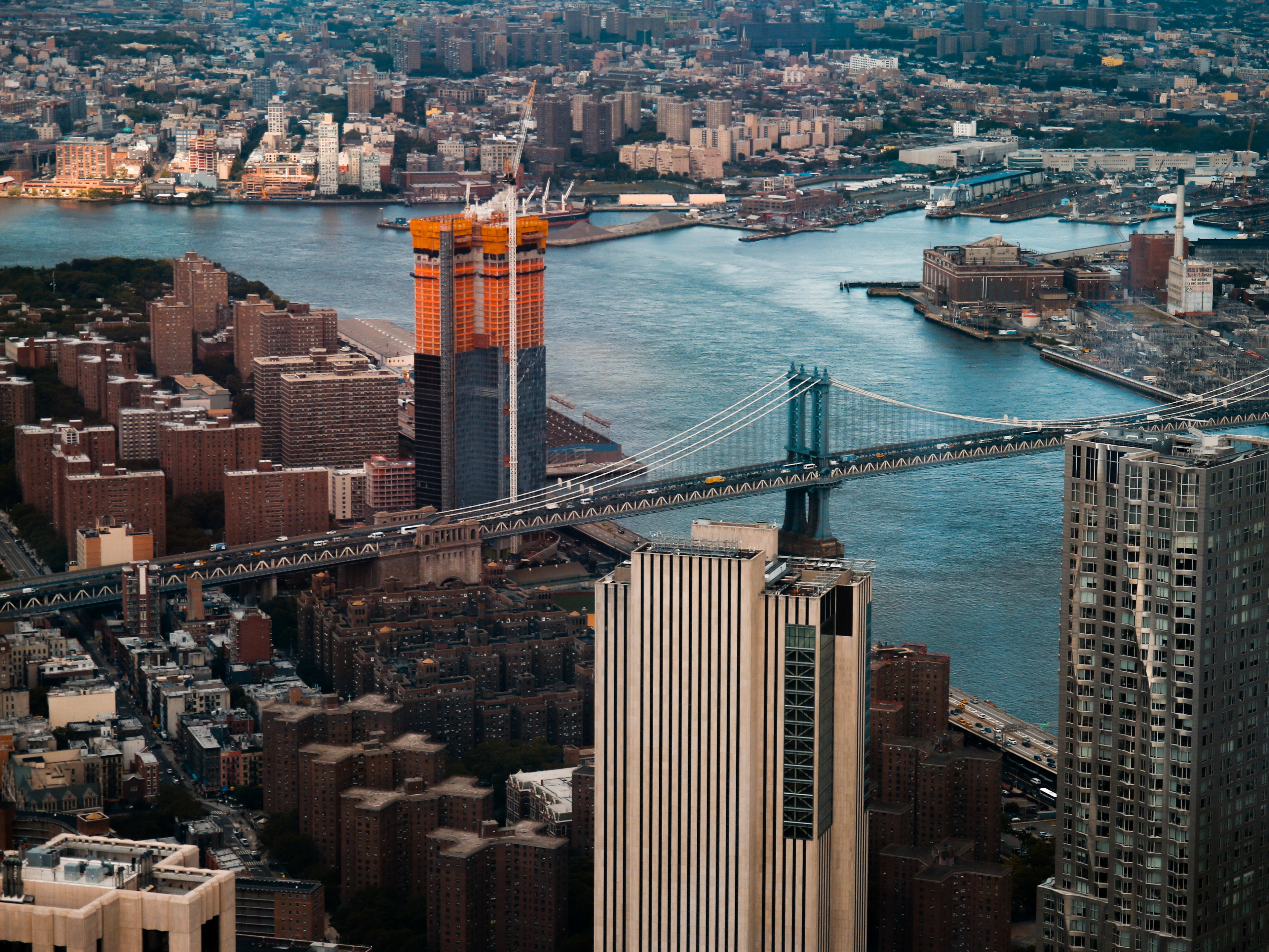 stunning view of brooklyn bridge from the air