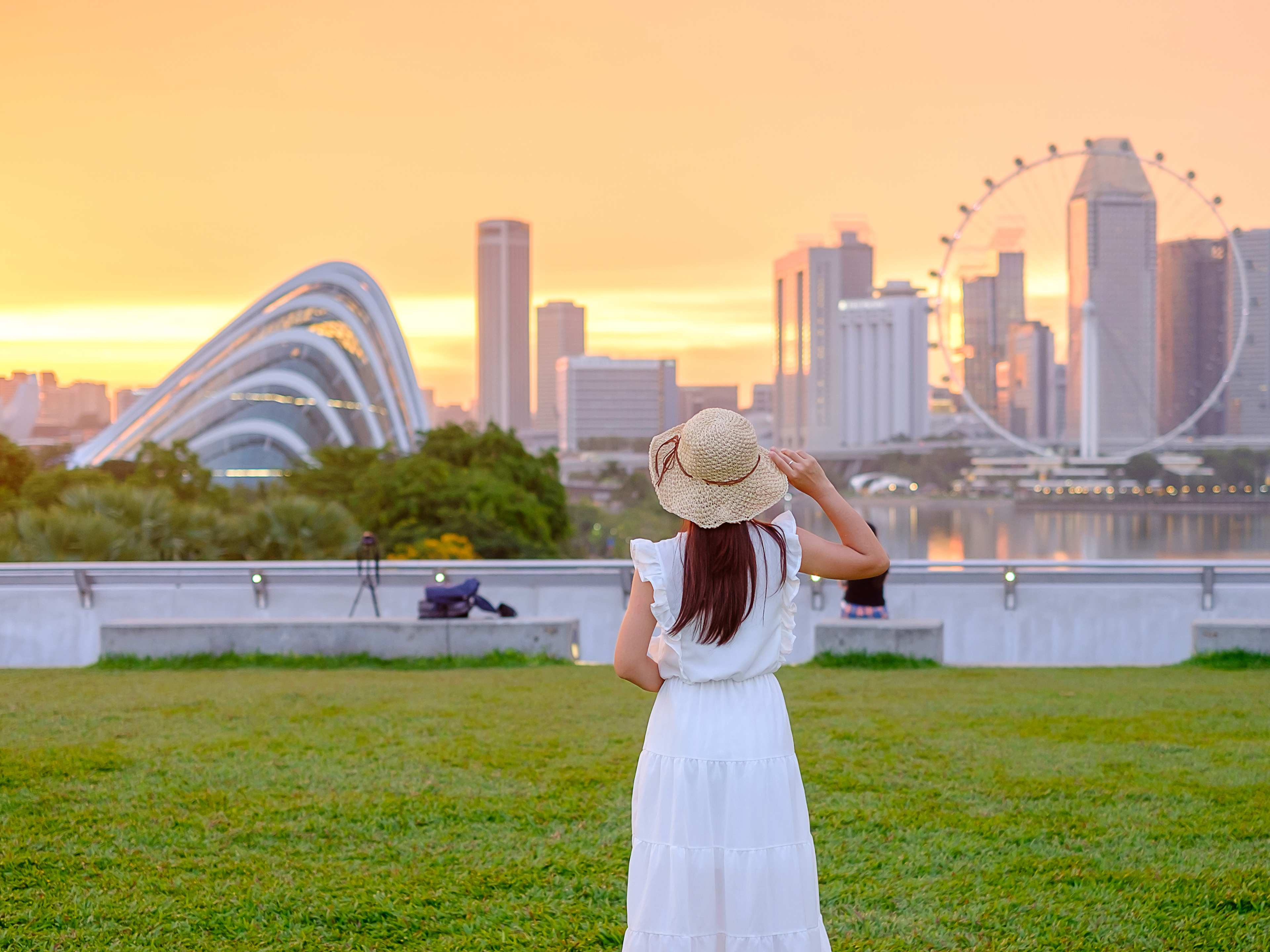 Woman Looking at Singapore Skyline