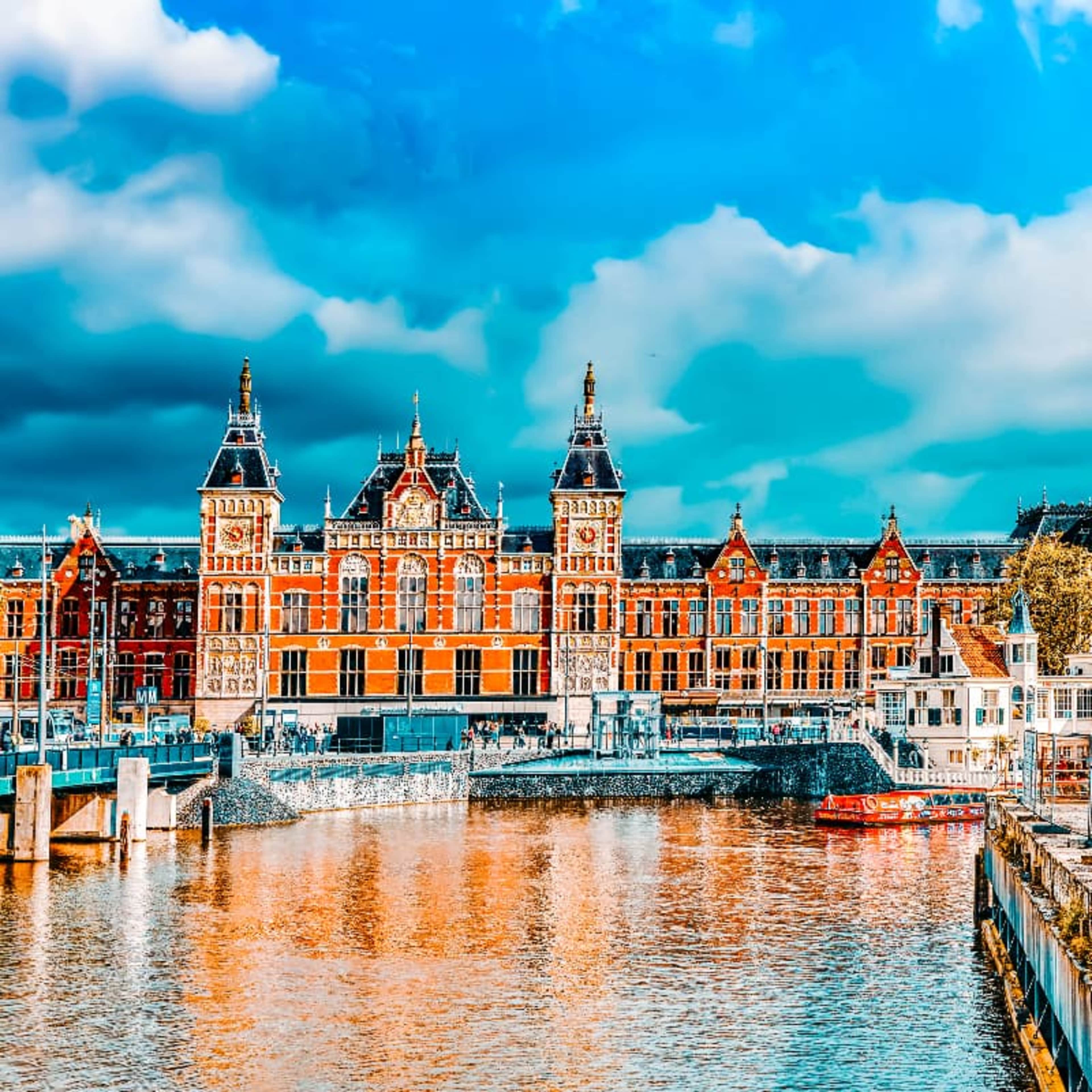 View of the Rijksmuseum from across a canal