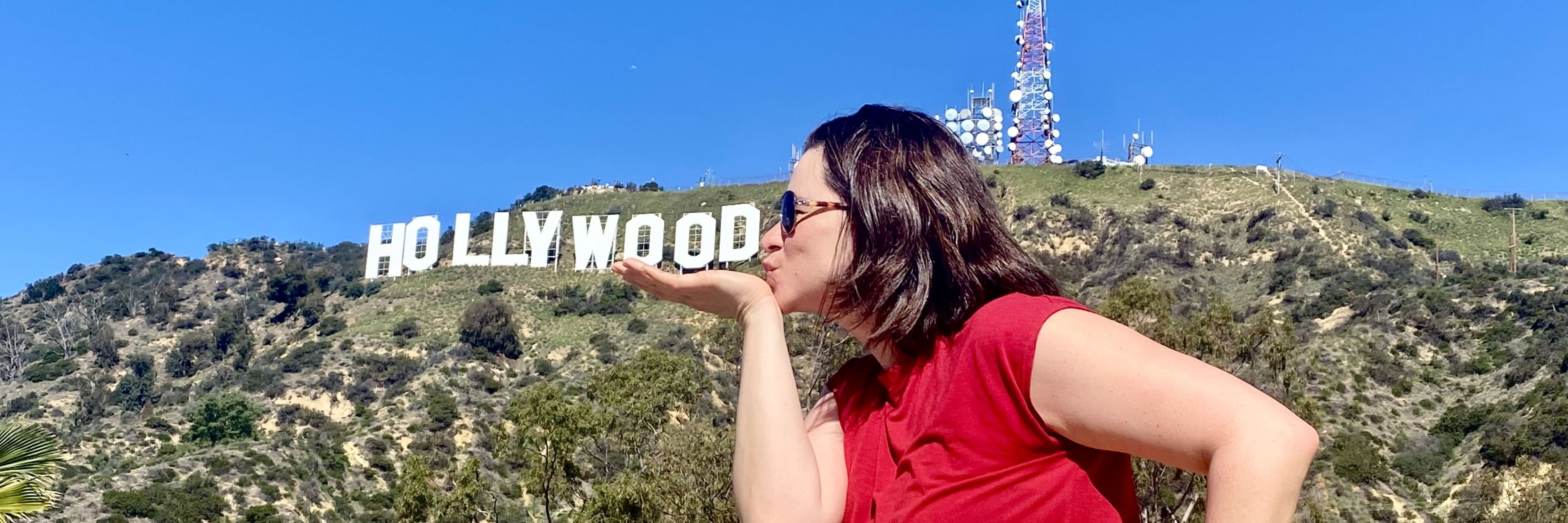 family infront of the Hollywood sign