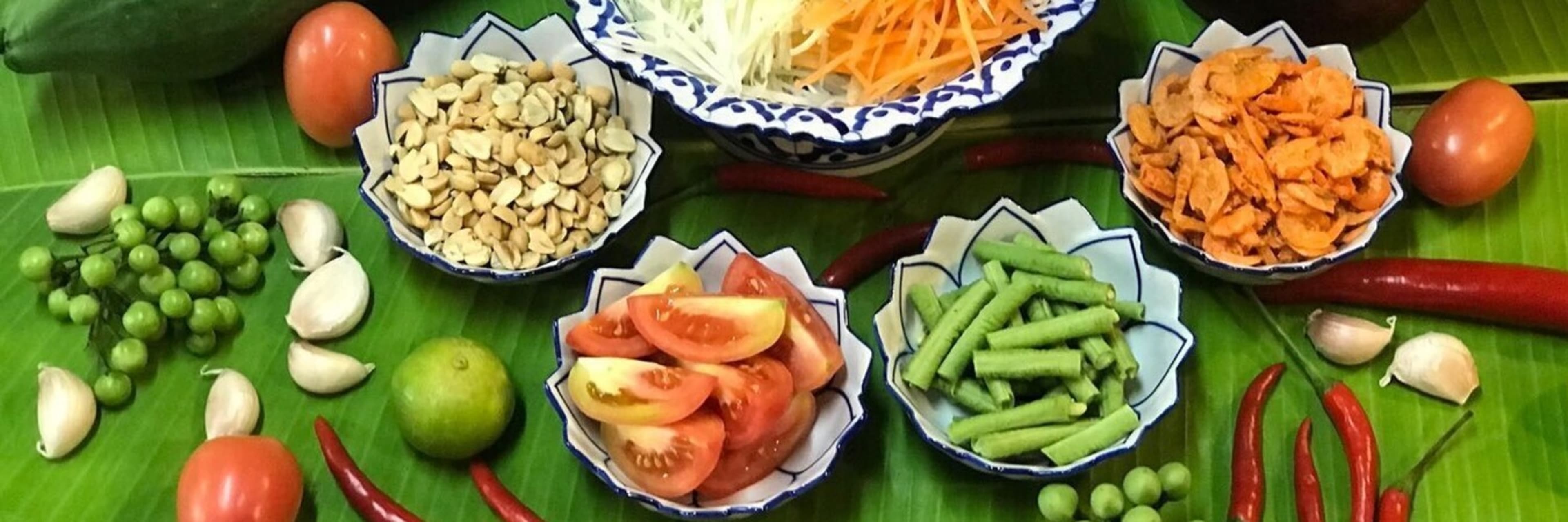 Pink Chili Thai cookery class ingredients.