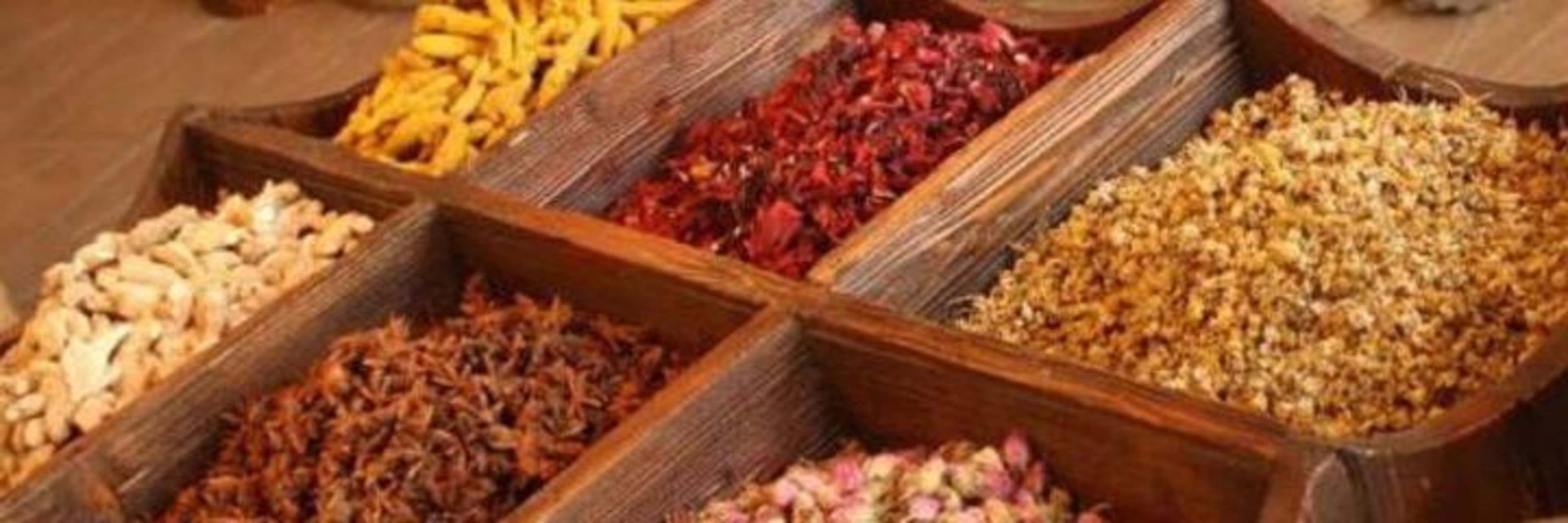 Spices on display in a Dubai souk