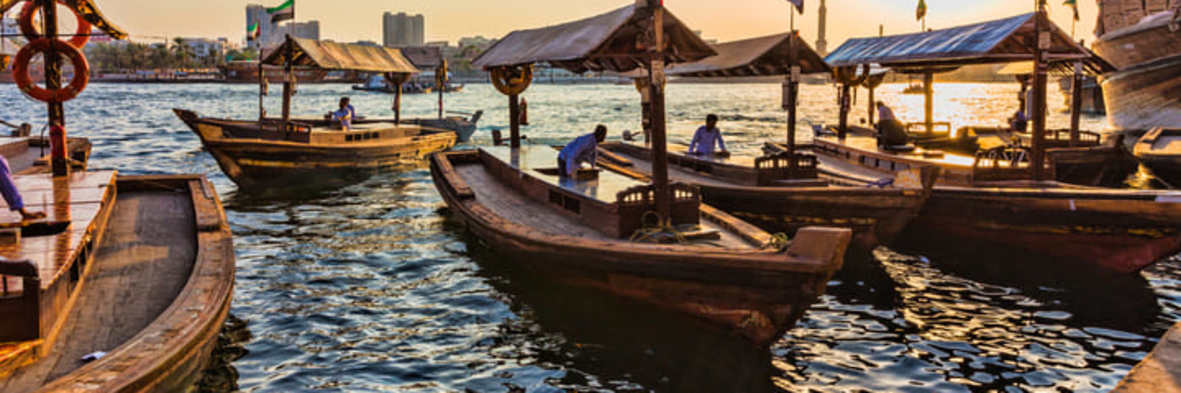 Traditional wooden abra boats on Dubai Creek