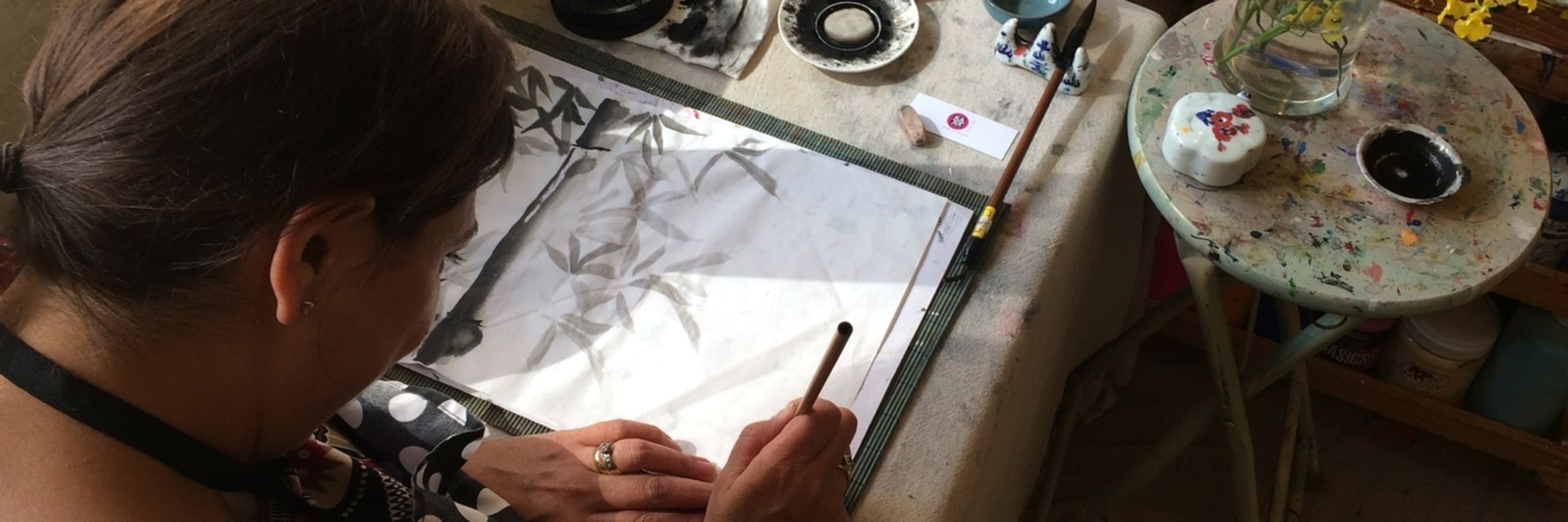 Chinese ink drawing at the Ka Atelier studio in Hong Kong.