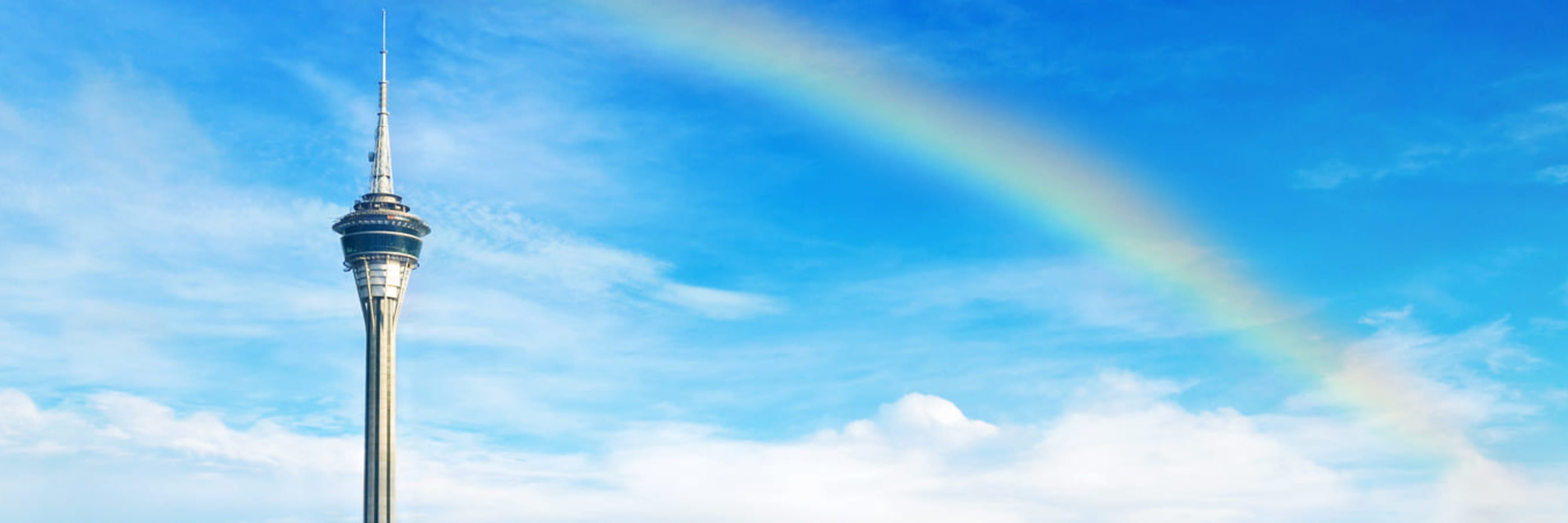 Rainbow over Macau Tower.