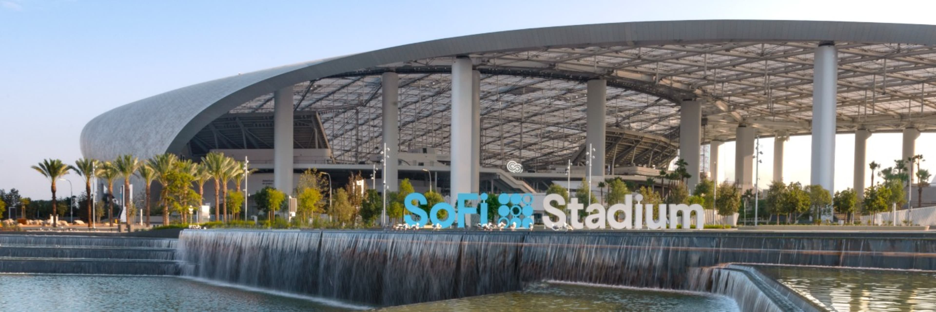 Exterior view of SoFi Stadium.