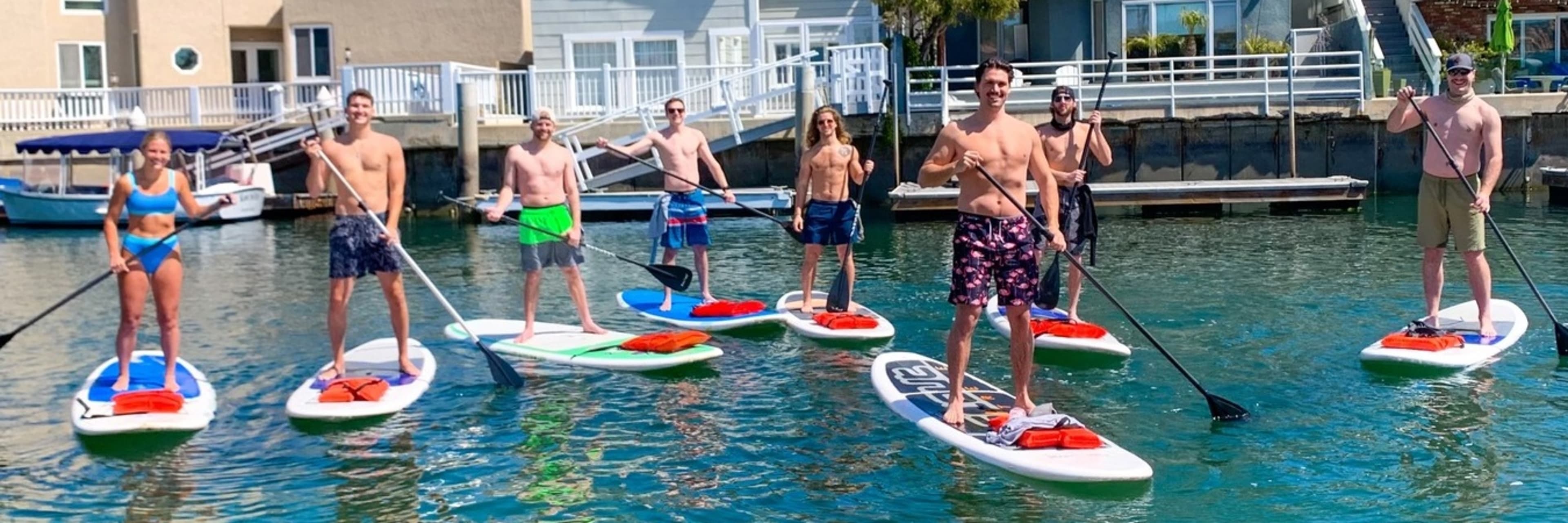 Paddle boarders in Huntington Harbor, Orange County.