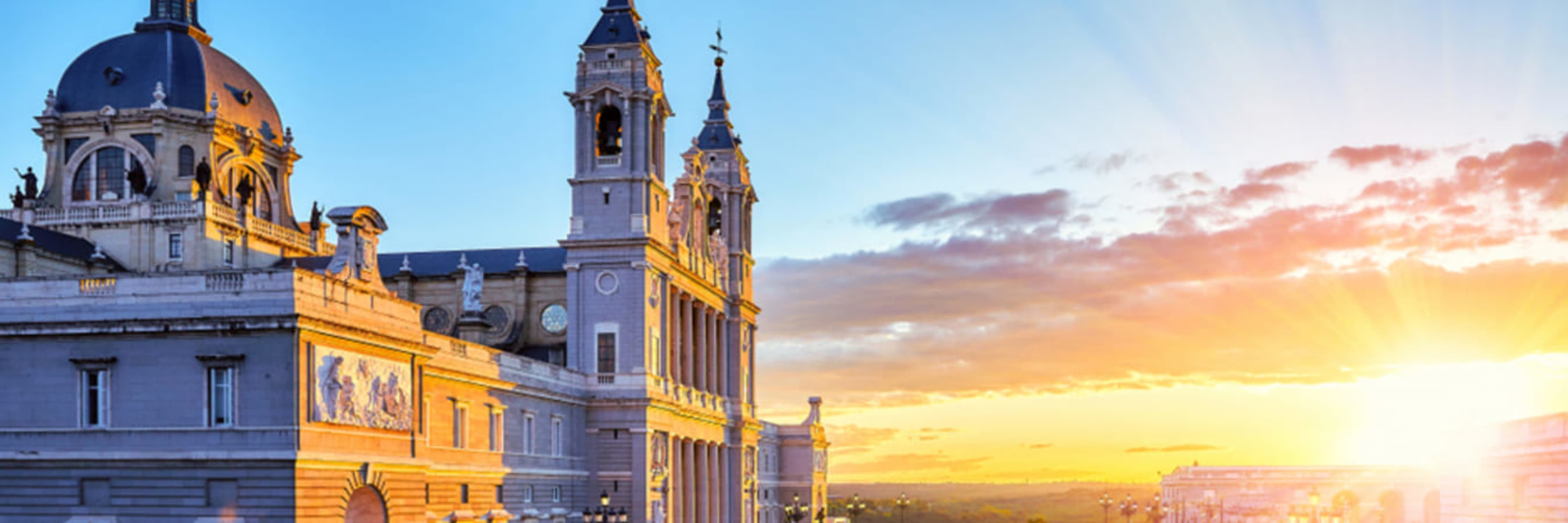 Madrid's Almudena Cathedral at dusk.