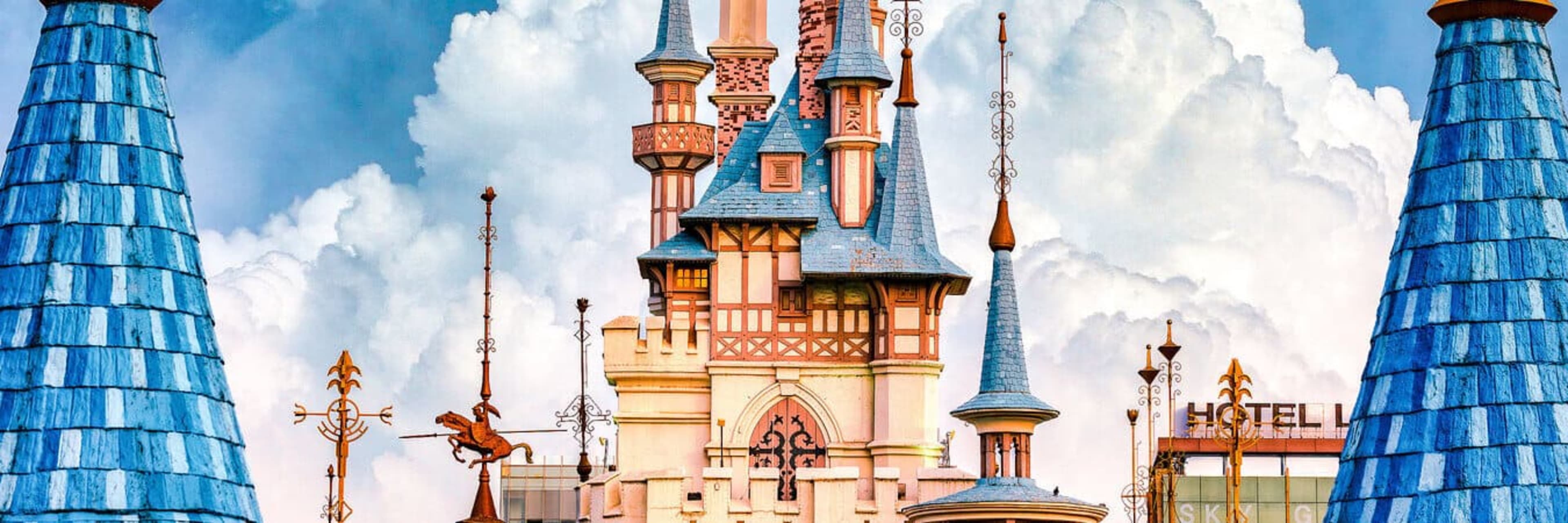 Fairytale castle and spires at Lotte World in Seoul