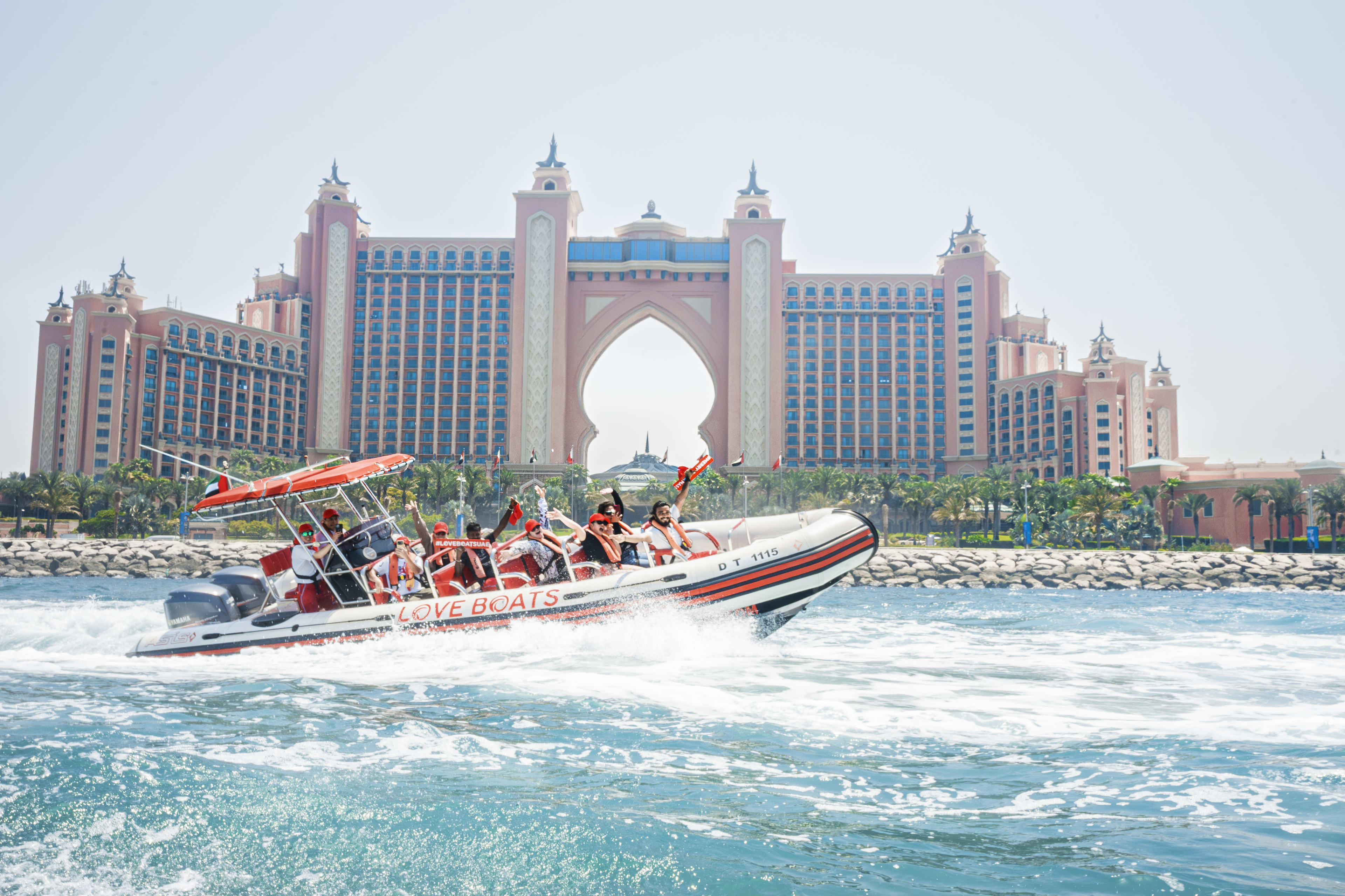 Love Boats speedboat tour on the water in Dubai.