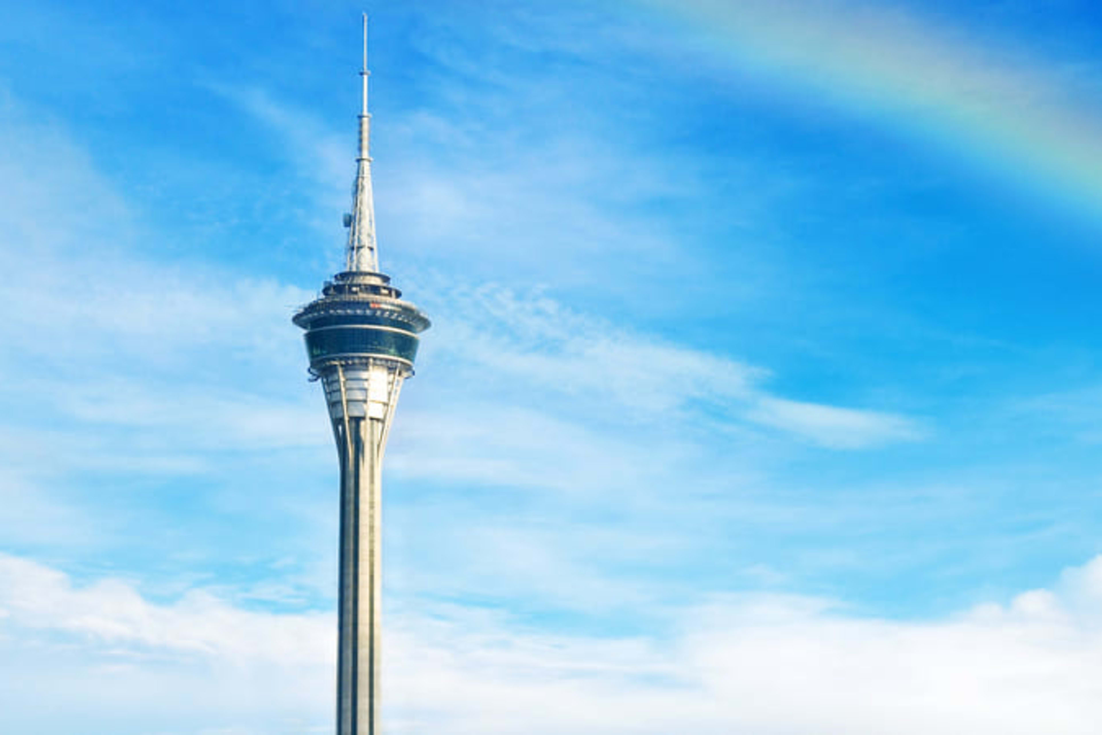 Rainbow over Macau Tower.