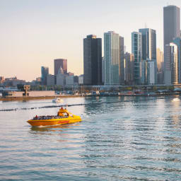 Boat cruising through Chicago 