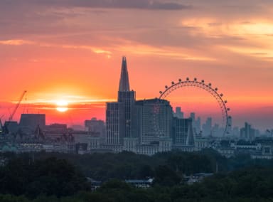 The Shard and the London Eye at sunrise.