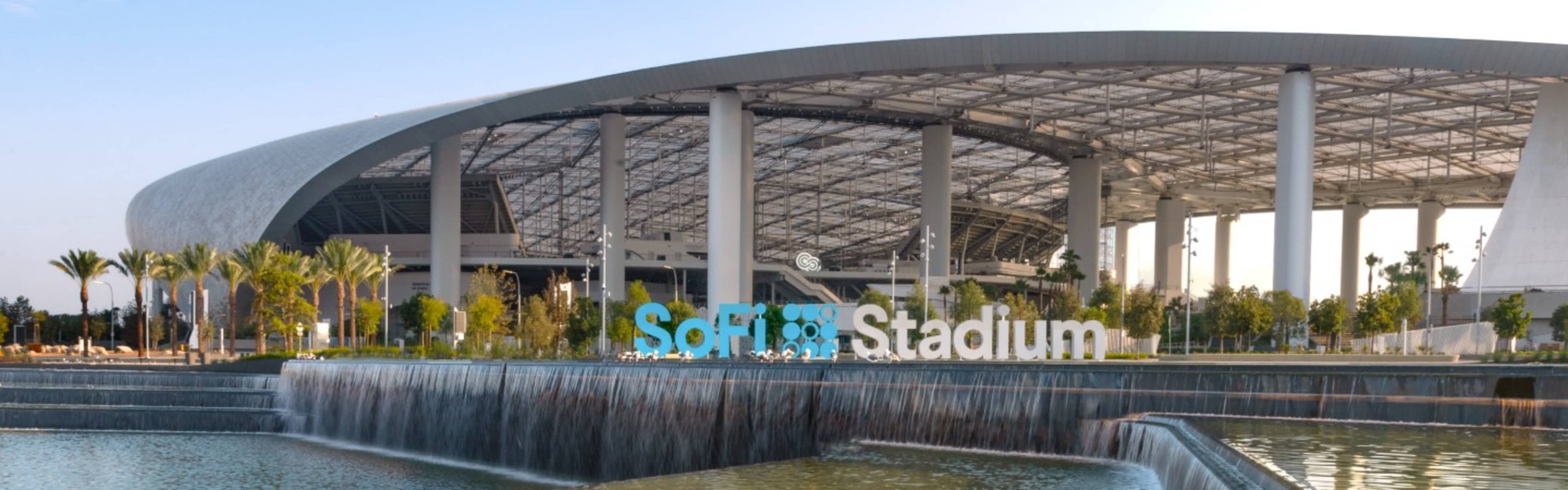 Exterior view of SoFi Stadium.