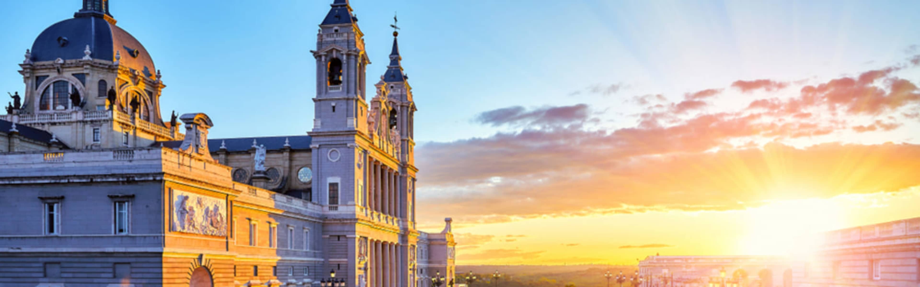 Madrid's Almudena Cathedral at dusk.