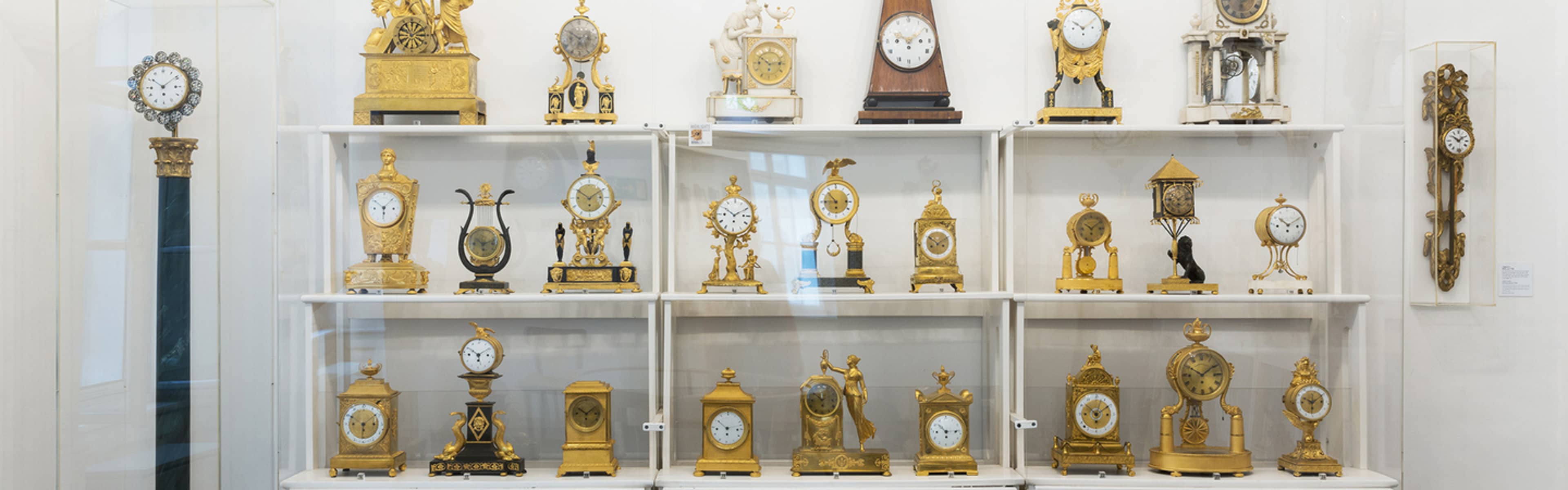 A selection of clocks on display at Vienna Clock Museum.